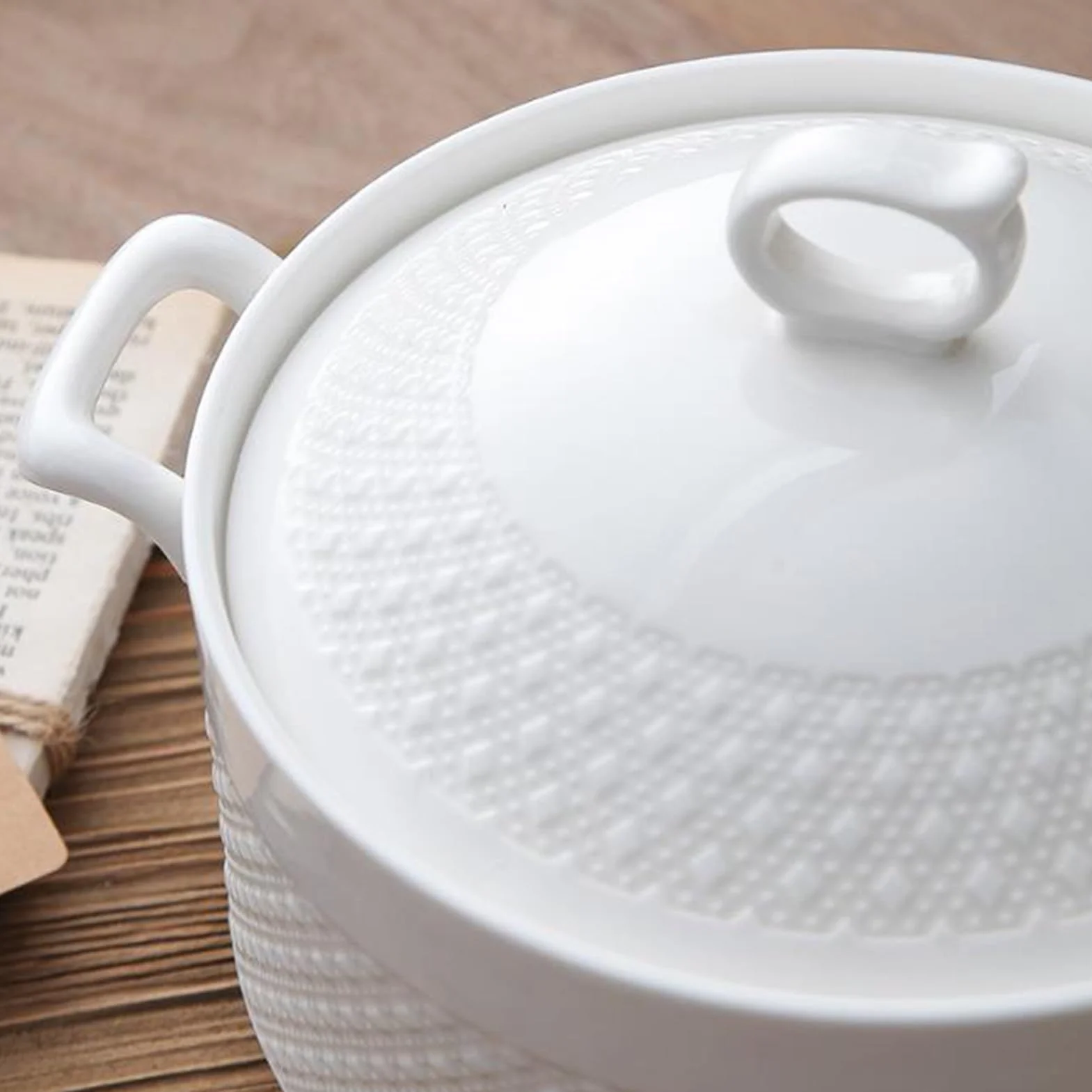 Tureen - Cuenco de cerámica de porcelana con tapa para cocina doméstica