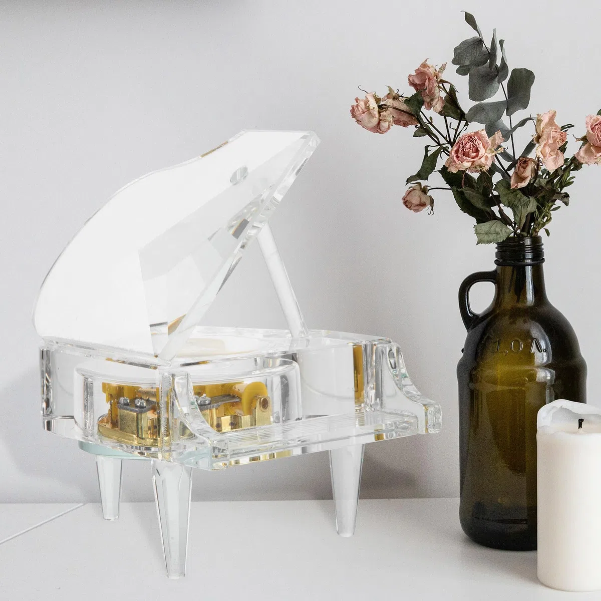 POPETPOP Caja de Música Piano Transparente de Cristal, Mini Caja Musical Decorativa, Funcional y Compacta para Escritorio, Obsequio Infantil y Decoración de Hogar, Tamaño Pequeño