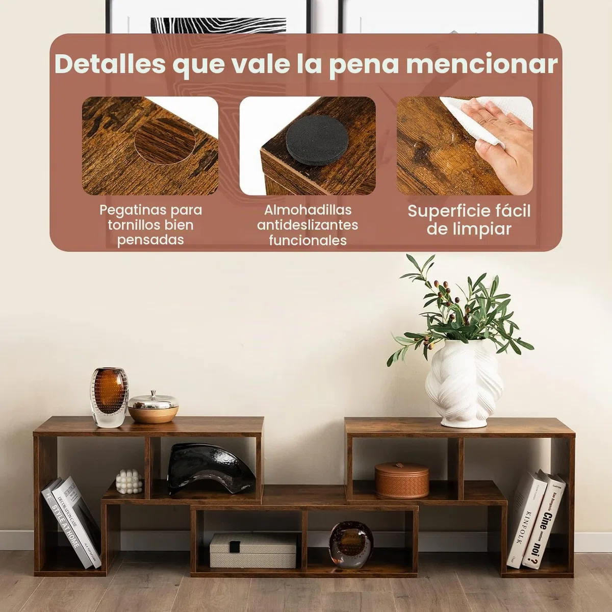 GIANTEX Mueble de TV Combinado Libre con Estantes Abiertos, para TV hasta 65 Pulgadas, Soporte de TV Multifuncional de Madera, para Salón, Dormitorio, 134-180x30x43 cm (Marrón, 3 Piezas)