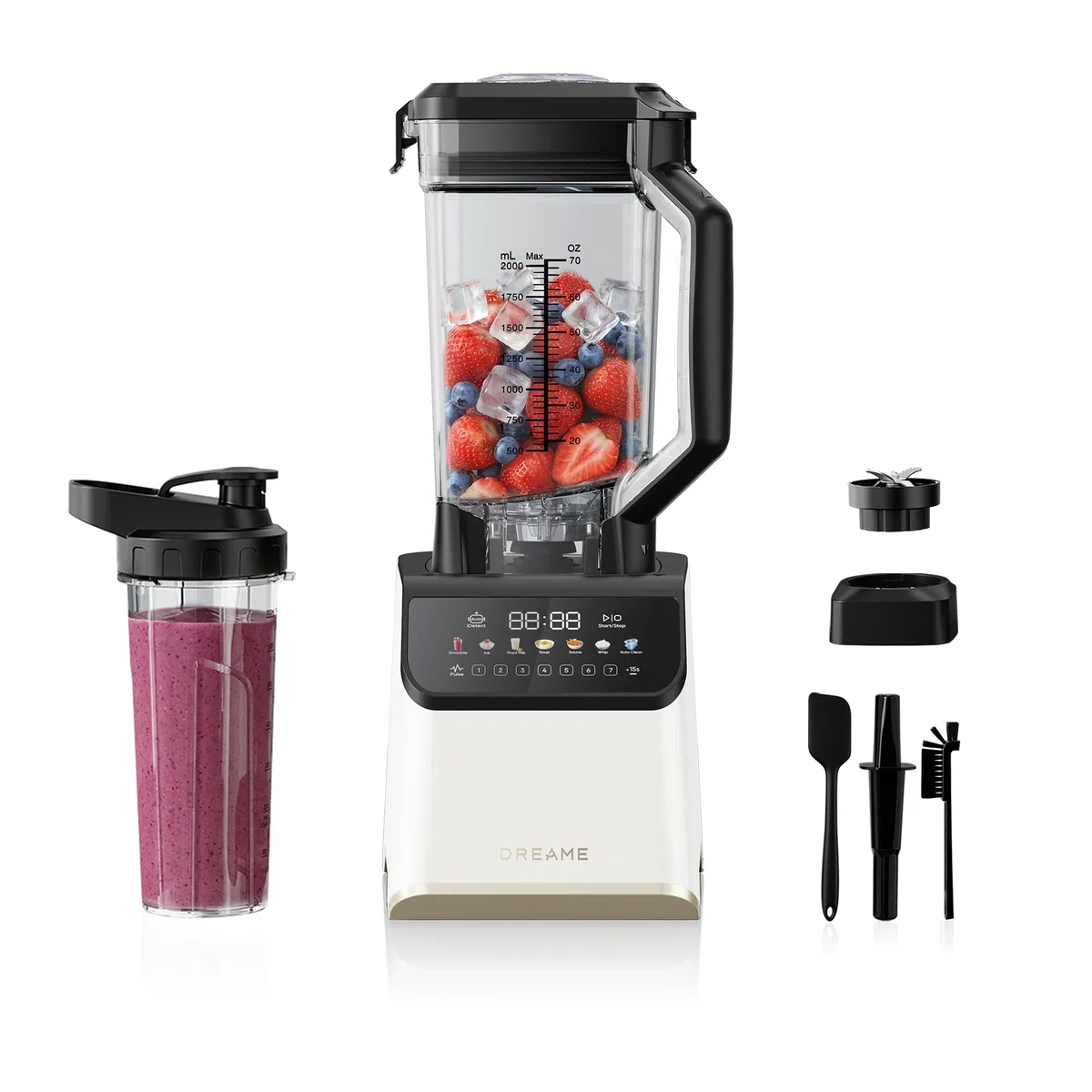 DREAME BlendLogic Blanco, Batidora de Vaso, Tecnología IDetect | 2 Vasos de Tritán (2,0 L + 700 ml), Potente Motor de 2000 W, 9 Programas Inteligentes, Programa de Autolimpieza