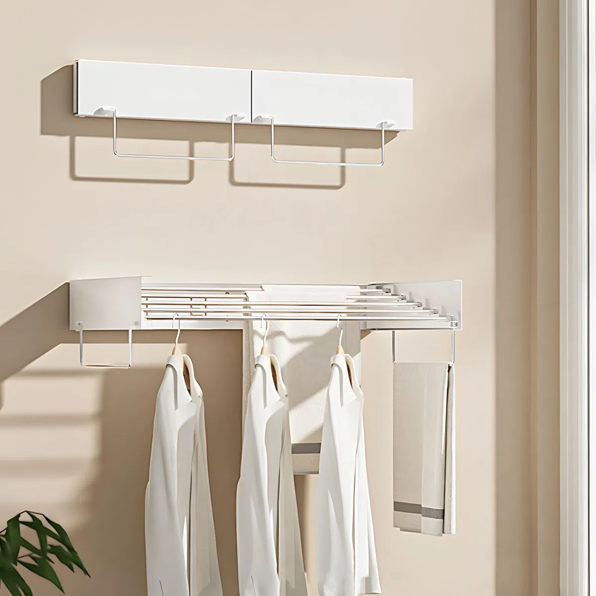 Tendedero montado en la pared, 80 cm, extensible, secador de pared con dos lengüetas, acero inoxidable, plegable, ahorra espacio, montado en la pared, tendedero para interiores y exteriores