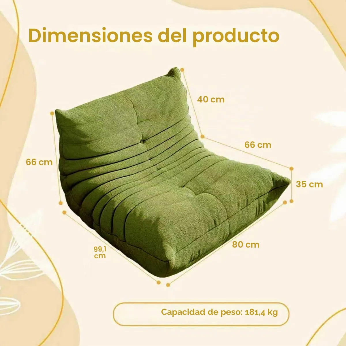 Togo Sillón Bajo, Puf, Sillón De Piso, Decorativo Sin Brazos, Gamuza Suave, Comprimible para Adultos, para Sala De Estar, Dormitorio, Oficina Y Salón