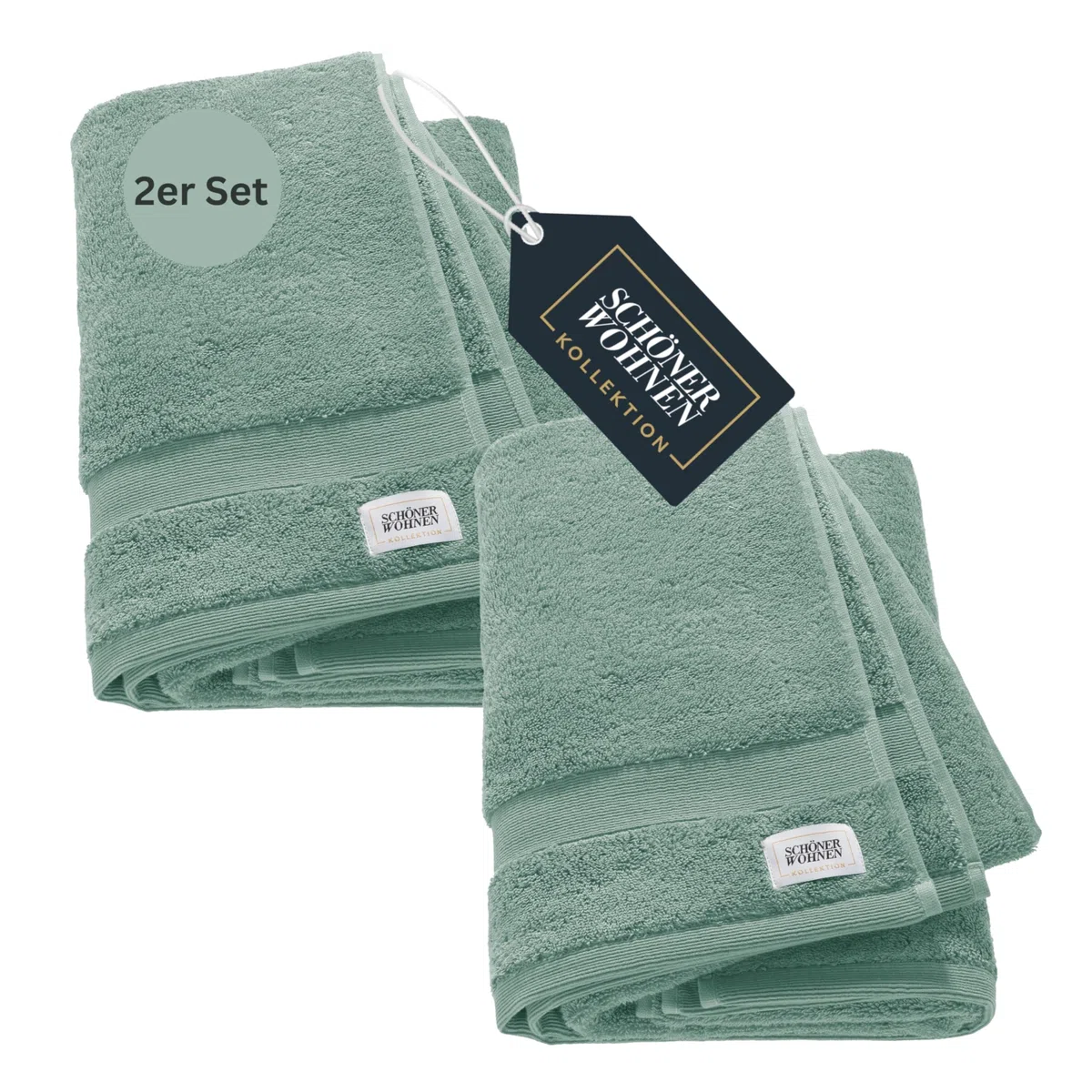 SCHÖNER WOHNEN Juego de 2 toallas de ducha de alta calidad, 70 x 140 cm, absorbentes, lujosas toallas de baño de color verde, 2 piezas, 100 % algodón, mullidas y suaves, combinables como juego de