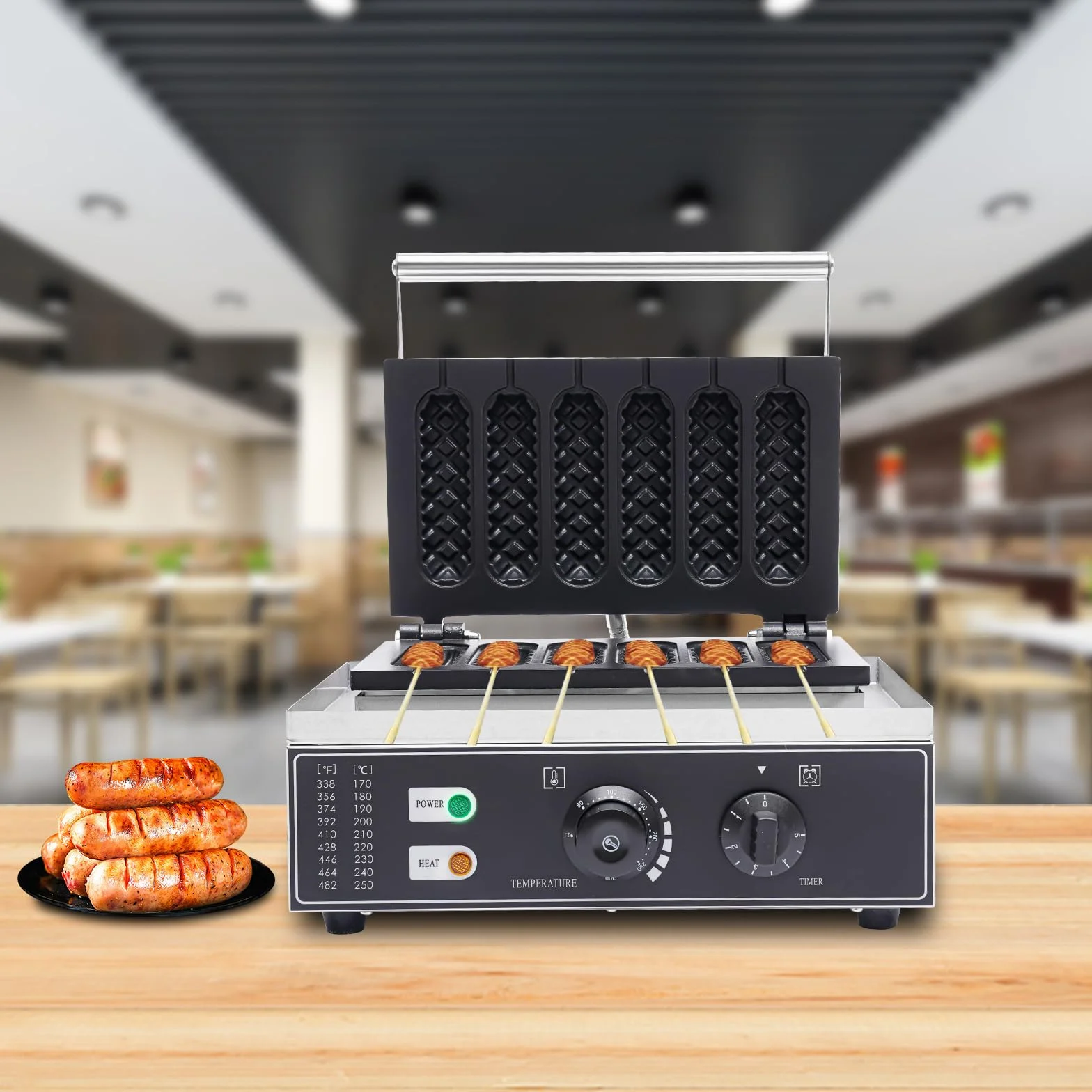 Gofrera eléctrica comercial de acero inoxidable, gofres con temporizador, 50-300 ℃, 1500 W, 220 V
