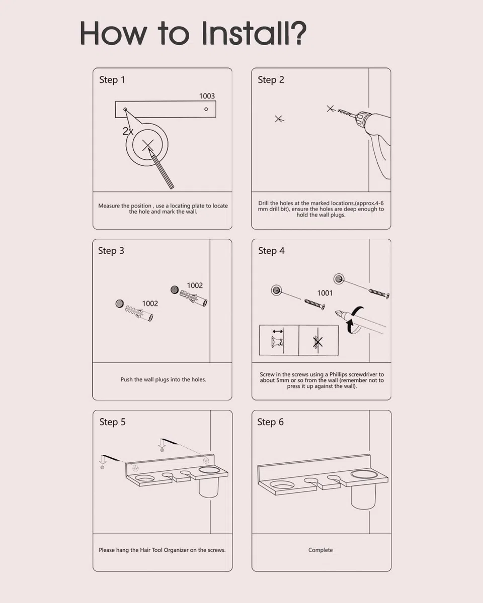 Organizador de herramientas para el cabello montado en la pared, construcción de madera de pino resistente, taza de acero inoxidable extraíble, sostiene secadores de pelo, alisadores, rizadores