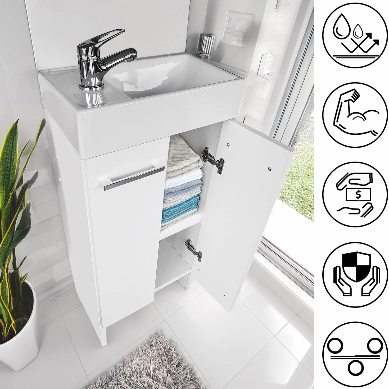 Muebles de baño con Lavabo 81 cm x 40 cm x 22 cm, Mueble baño auxilia - Mueble baño con Lavabo 40 cm, estanteria baño (Blanco)