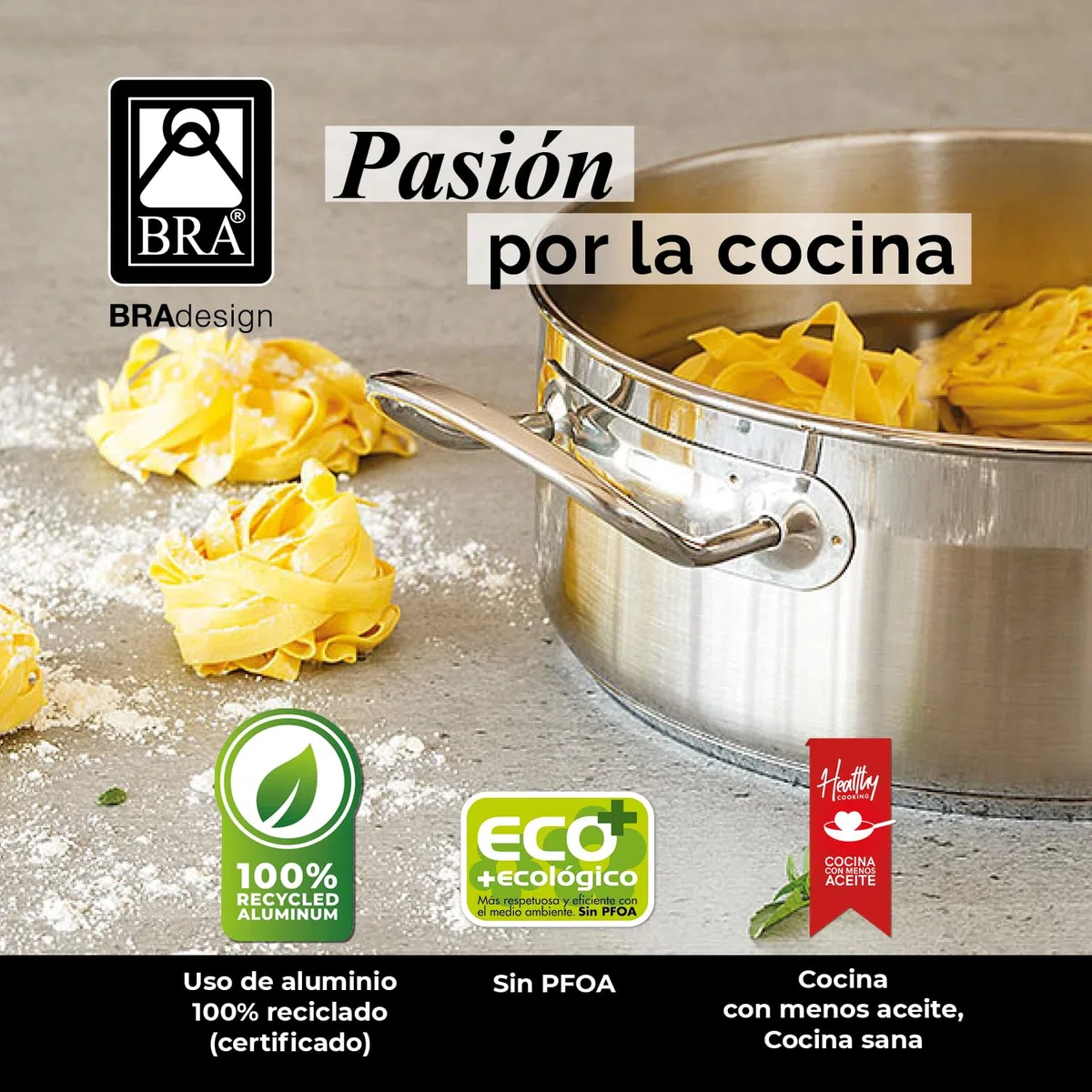 BRA Profesional | Batería 9 piezas, Apta para Todo Tipo De Cocinas Incluida Inducción, Acero Inoxidable, 18/10