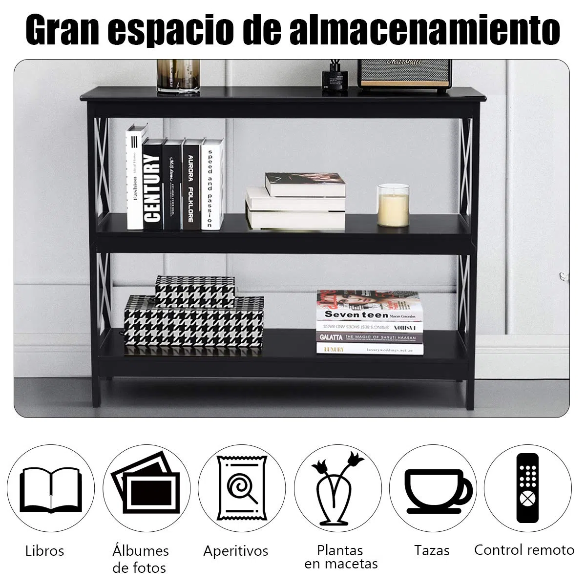 COSTWAY Mesa Consola Mesa Auxiliar de 3 Niveles Mesita con Estante Estantería 100x30x80 centímetros Mueble para Salón Pasillo (Negro)