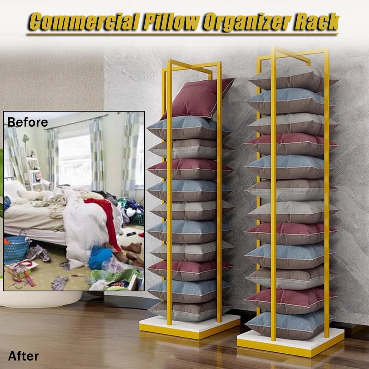 Estante vertical de almacenamiento de almohada, soporte de exhibición de gran capacidad con base estable para tienda minorista y organización del hogar