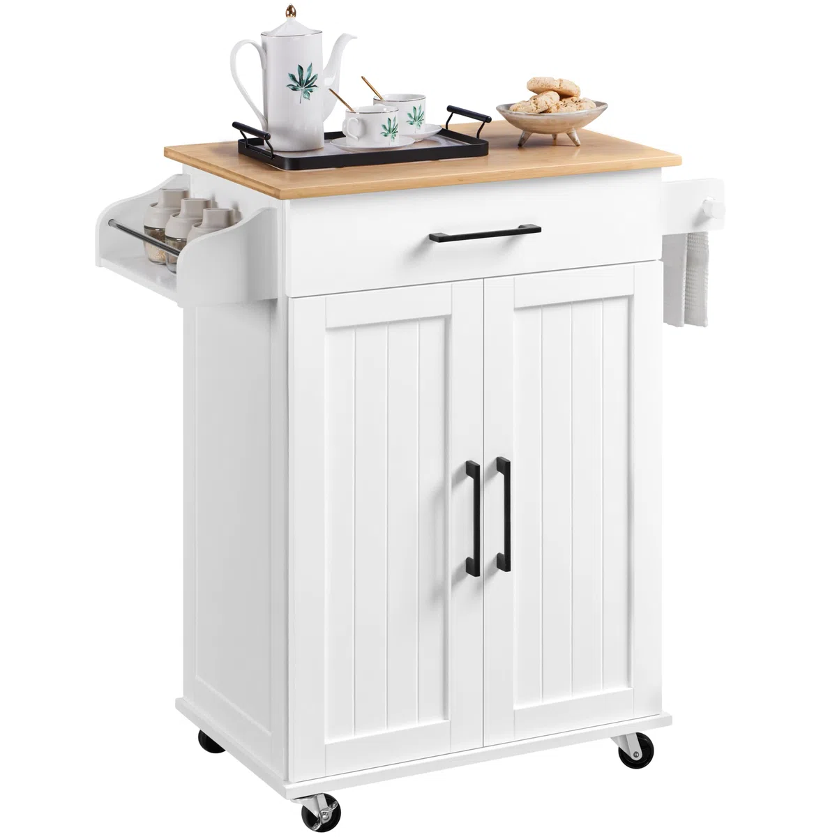 Yaheetech Carro de Cocina con Ruedas Carrito Servicio 60x40x88,5cm Blanco | Estantería de Cocina Madera para Comedor Salón