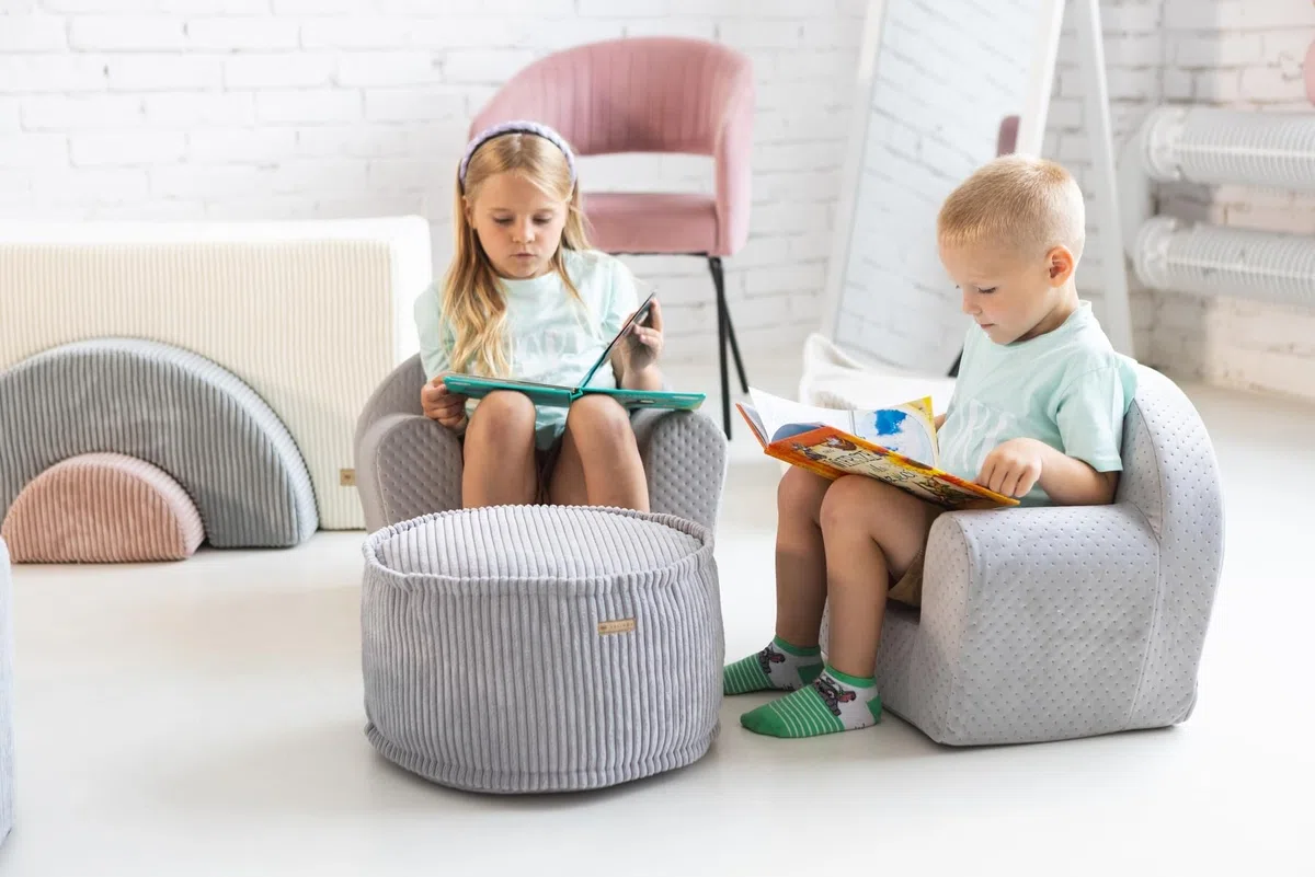 Sillón acolchado para los niños cómodo ligero, guarderías, salas de juego (color: verde menta (pana))