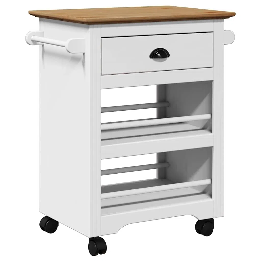 Gecheer Carrito de Cocina BODO Blanco y marrón 67,5x45x80 cm,Carrito verdulero para Cocina,Carrito Auxiliar Multiuso,Carros de Servicio