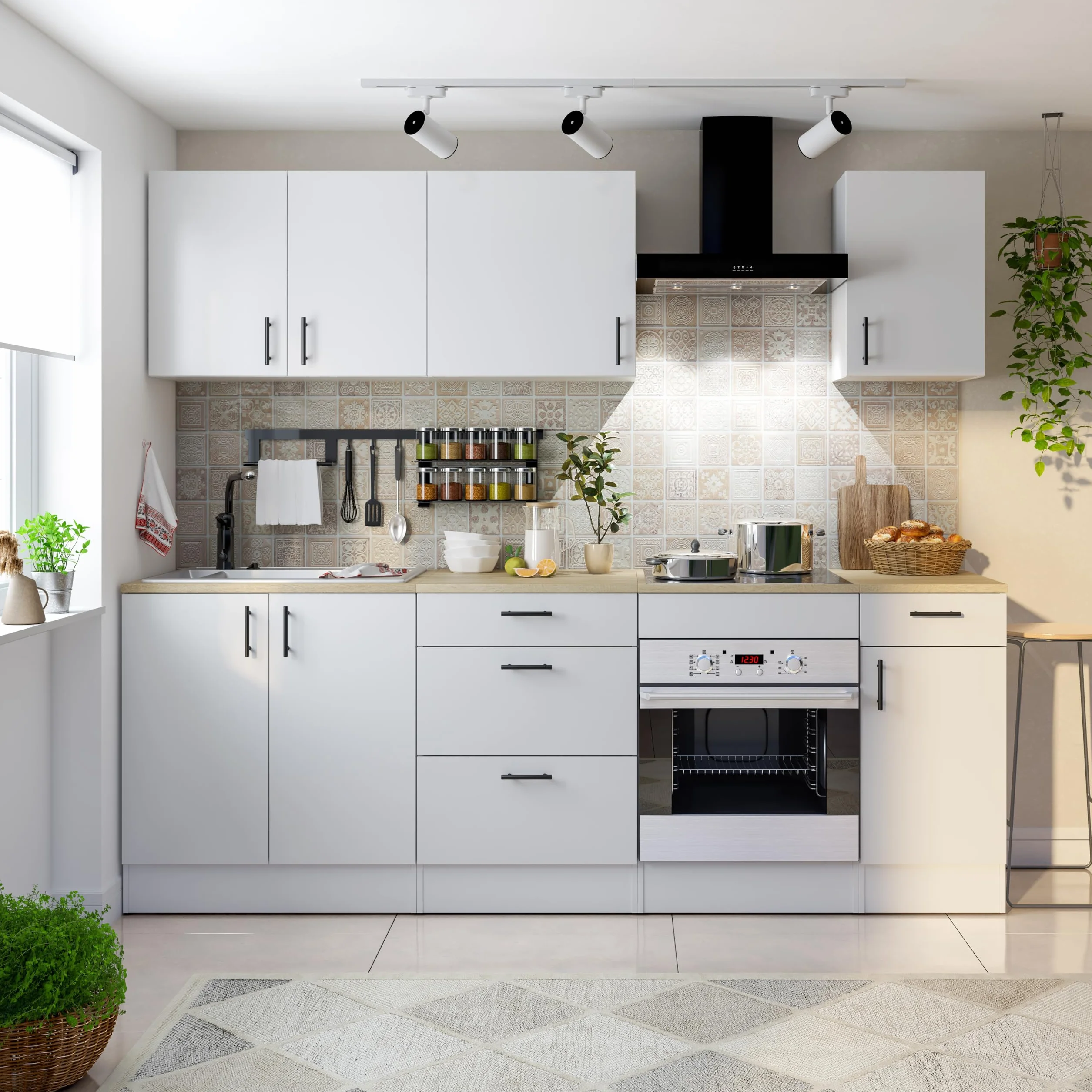 Mobelcenter, Mueble Bajo de Cocina para Horno y Placa de Cocina, Acabado Color Blanco Brillo y Roble Canadian, Medidas: Ancho: 60 cm x Fondo: 60 cm x Alto: 90 cm (1533)