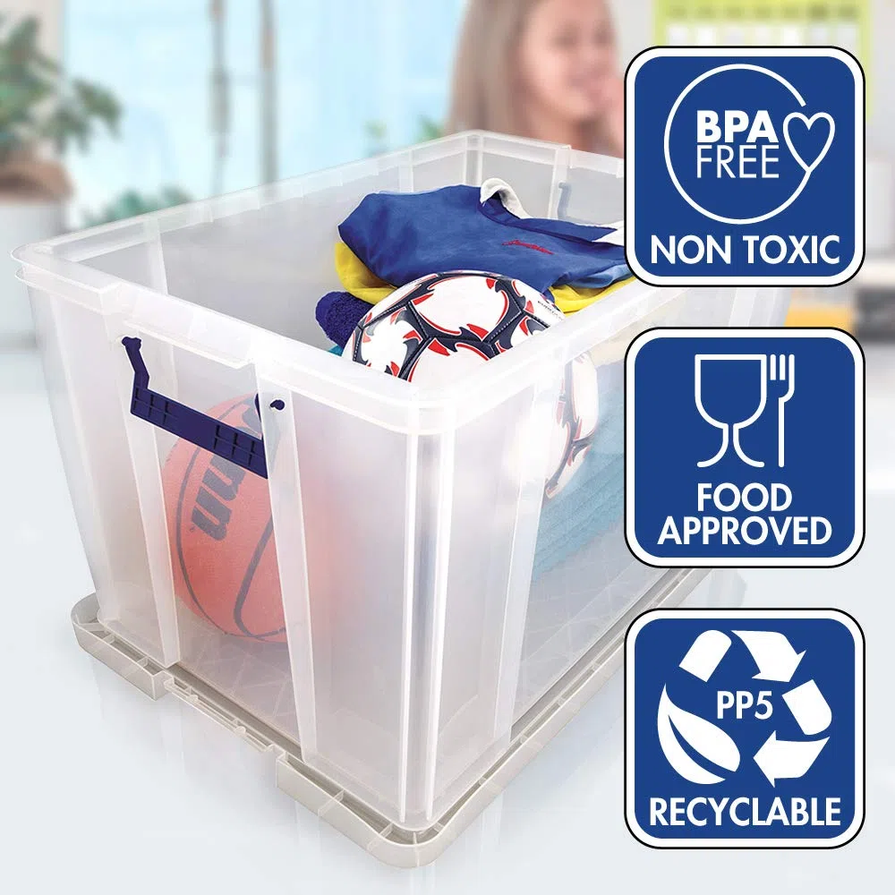 BANKERS BOX ProStore - Cajas de almacenamiento de plástico con tapa (85 L, apilables, superfuertes, 37,5 x 58 x 38,5 cm), fabricadas en el Reino Unido, transparentes