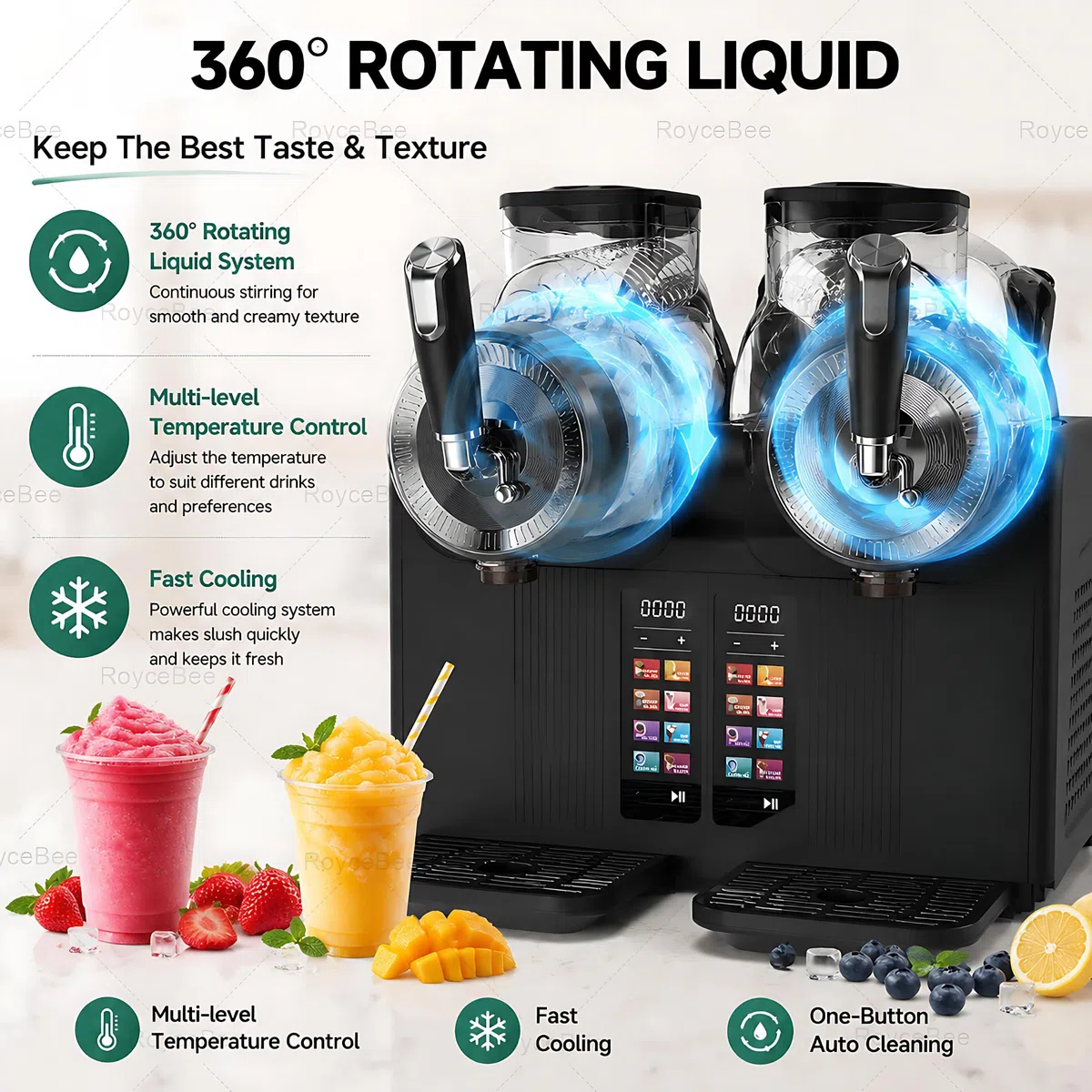 Máquina para Granizados Profesional y Doméstica, Máquina de Granizado con Capacidad 4L, 7 Modos Automáticos, Función de Limpieza Automática, Para Preparar Helados Suaves, Slush, Batidos Black