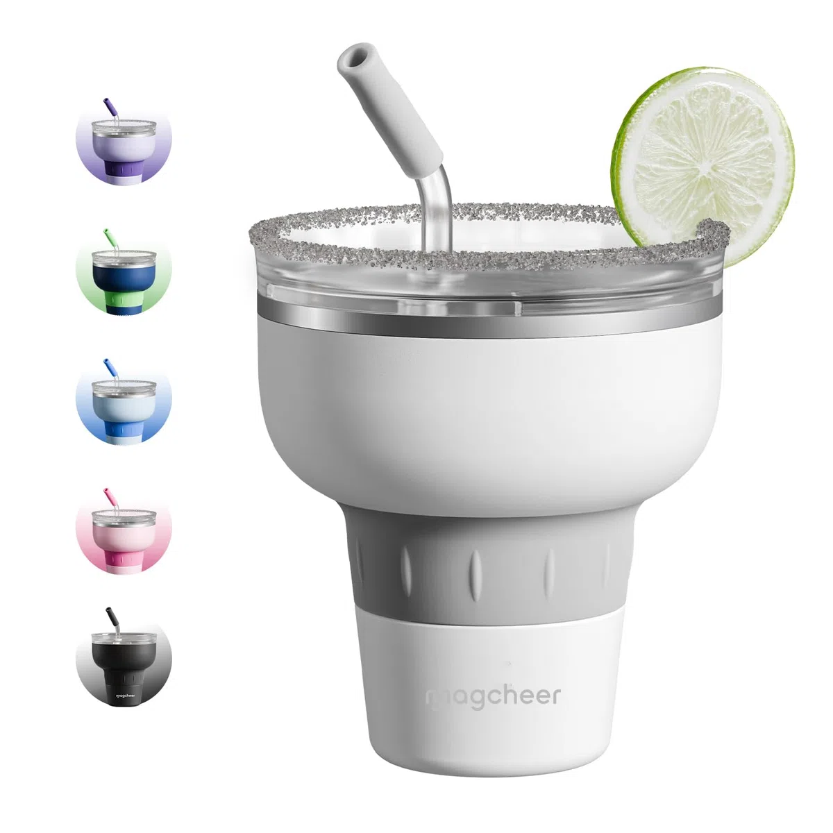 magcheer 500ml Copa Margarita Termica con Tapa y Pajita | Vaso de Cóctel de Acero Inoxidable | Diseño Apilable | Regalo Para Hombre y Mujere | Fiesta de Piscina y Vacaciones (Blanco)