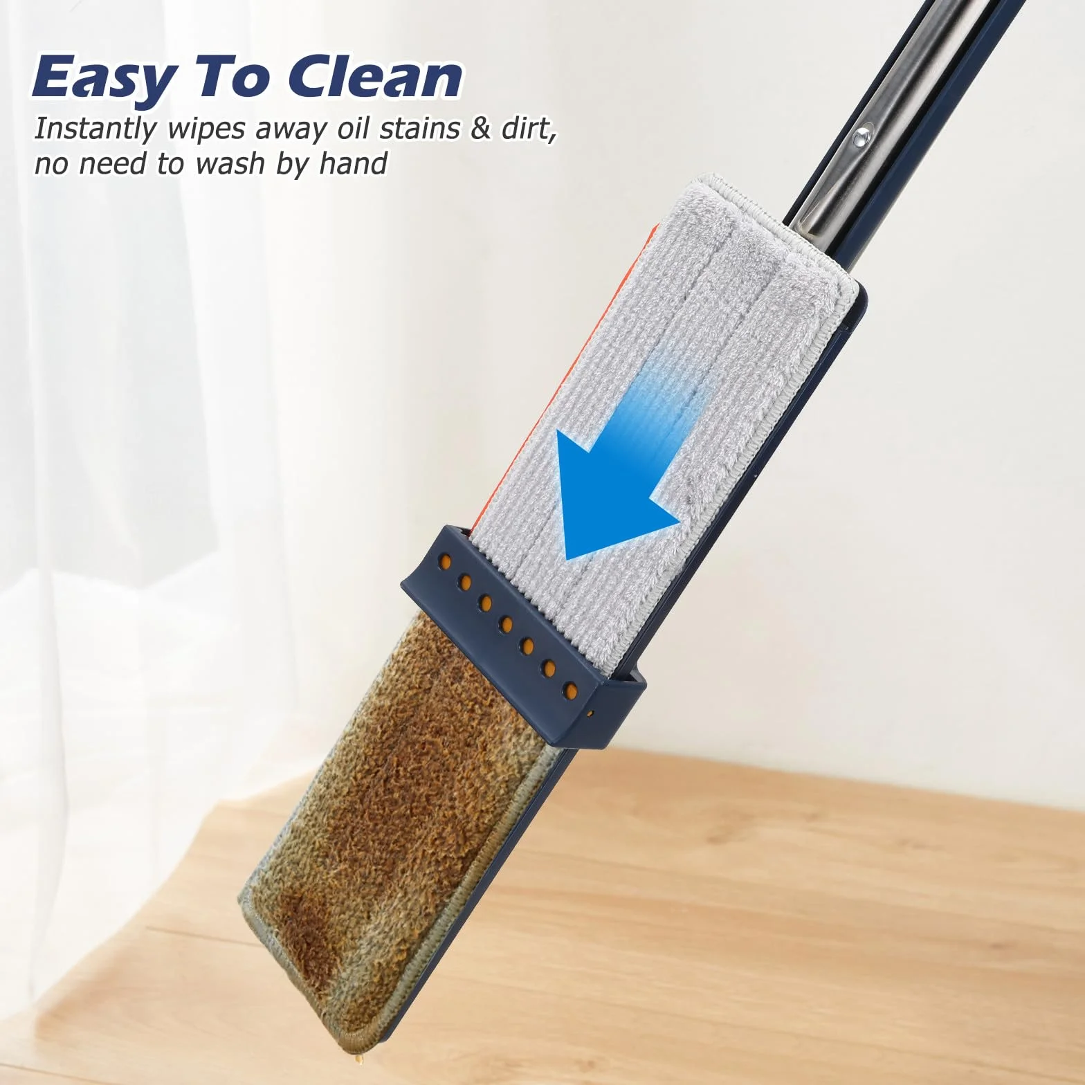 Mopa Plana Azul con Paños de Microfibra Fregona sin Lavado Manual Cabezal Grande y Escurridor Rápido para Limpiar Suelos Azulejos y Parquet el Hogar