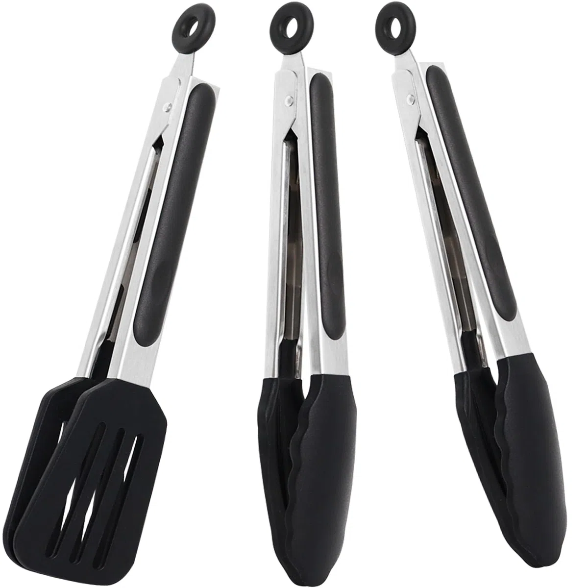 Juego de 3 pinzas de silicona de 9 pulgadas, antiadherentes con puntas de silicona y mango de acero inoxidable, pinzas de cocina para cocinar