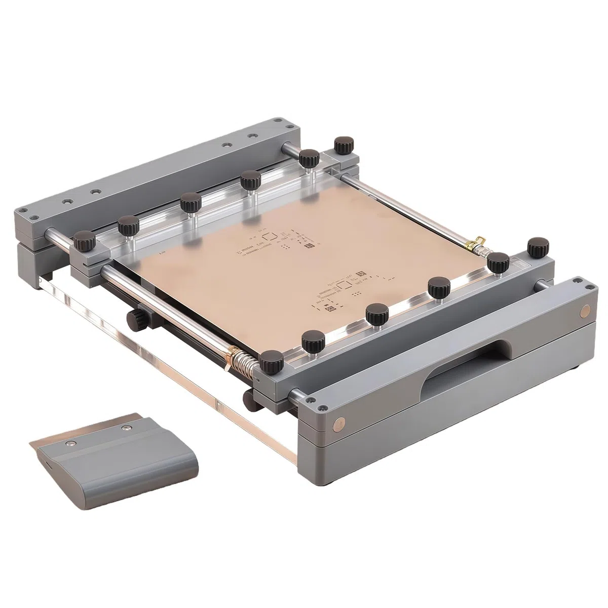 Mesa de impresión manual de pasta de soldadura, pequeña estación de impresión de malla de acero SMT con placa de apriete, raspador de 80 mm para prototipos de PCB de precisión