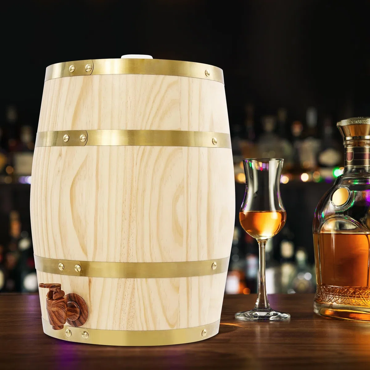 Barril de madera de pino de 10 litros con grifo – barril de vino para whisky, vino y licores, diseño de pie sin soporte, ideal para bar, restauración y almacenamiento