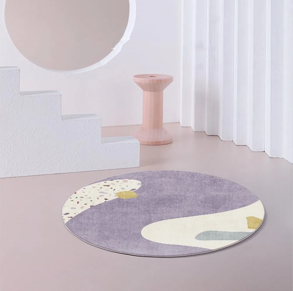Alfombra de noche de 300 x 300 cm de pelo bajo con parte inferior antideslizante para mesa de sofá, sala de estar, cocina, baño, alfombra redonda lavable para decoración del hogar