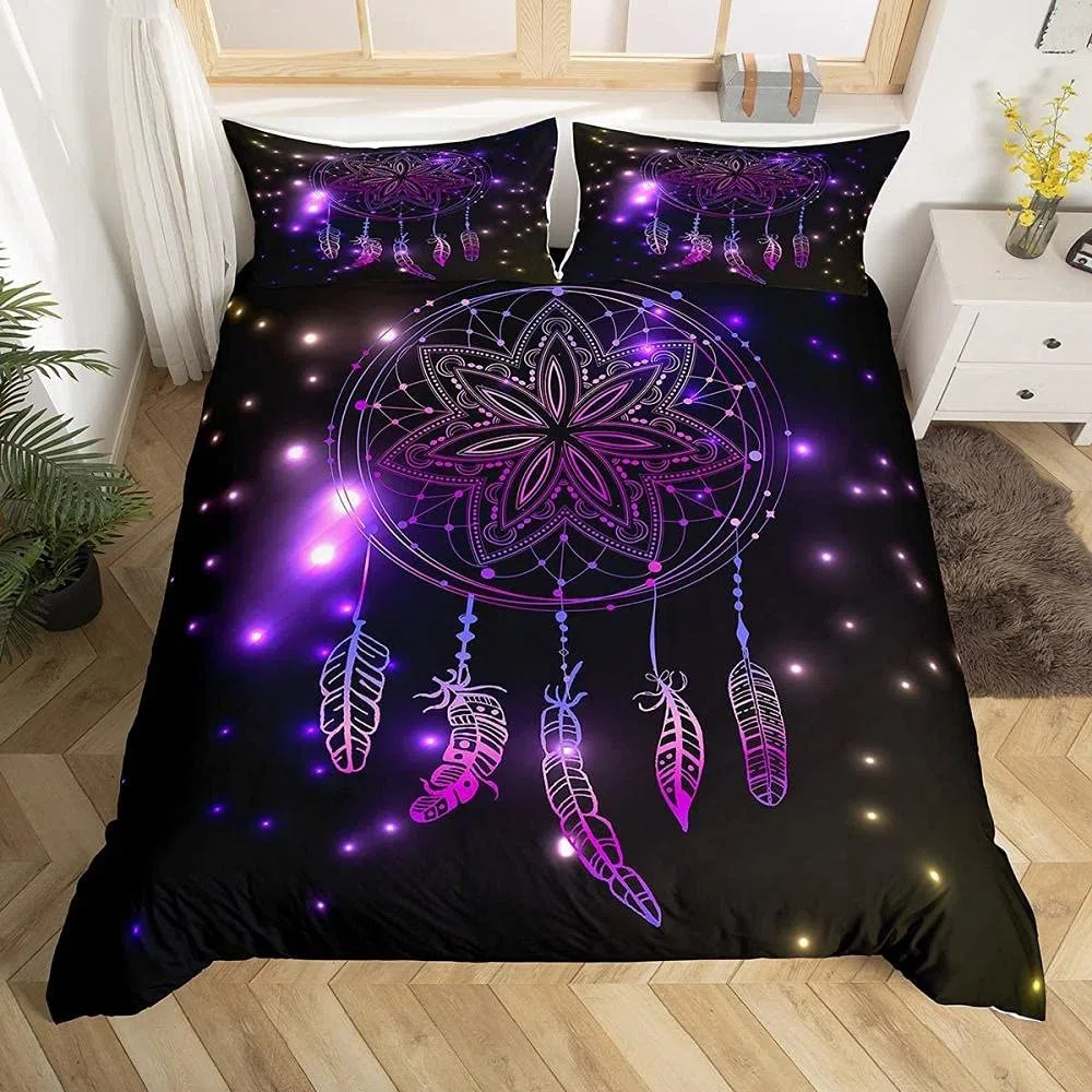 Juego de Funda Nordica de Microfibra 260x240cm con 2 Fundas de Almohada 50x75cm Juveniles Funda Edredón Colchas Estampada Ropa Cama Suave Transpirable (Atrapasueños Morado)