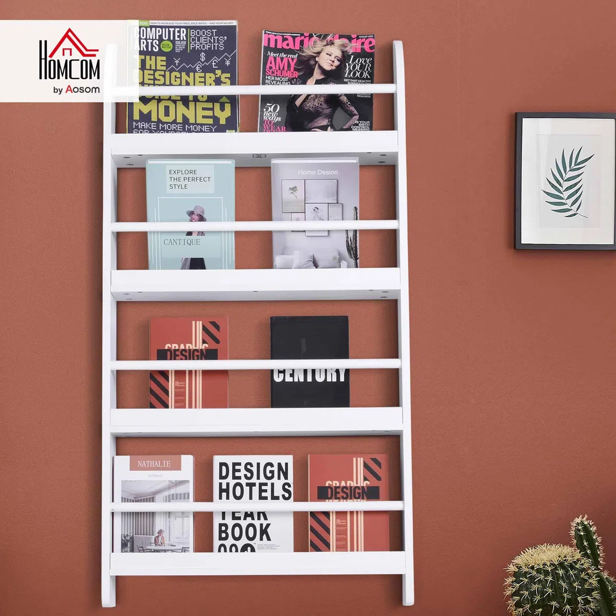 HOMCOM Estantería de Pared de Libros con 4 Estantes Librería Infantil para Hogar Oficina Carga 30kg 59x12x113 cm Blanco