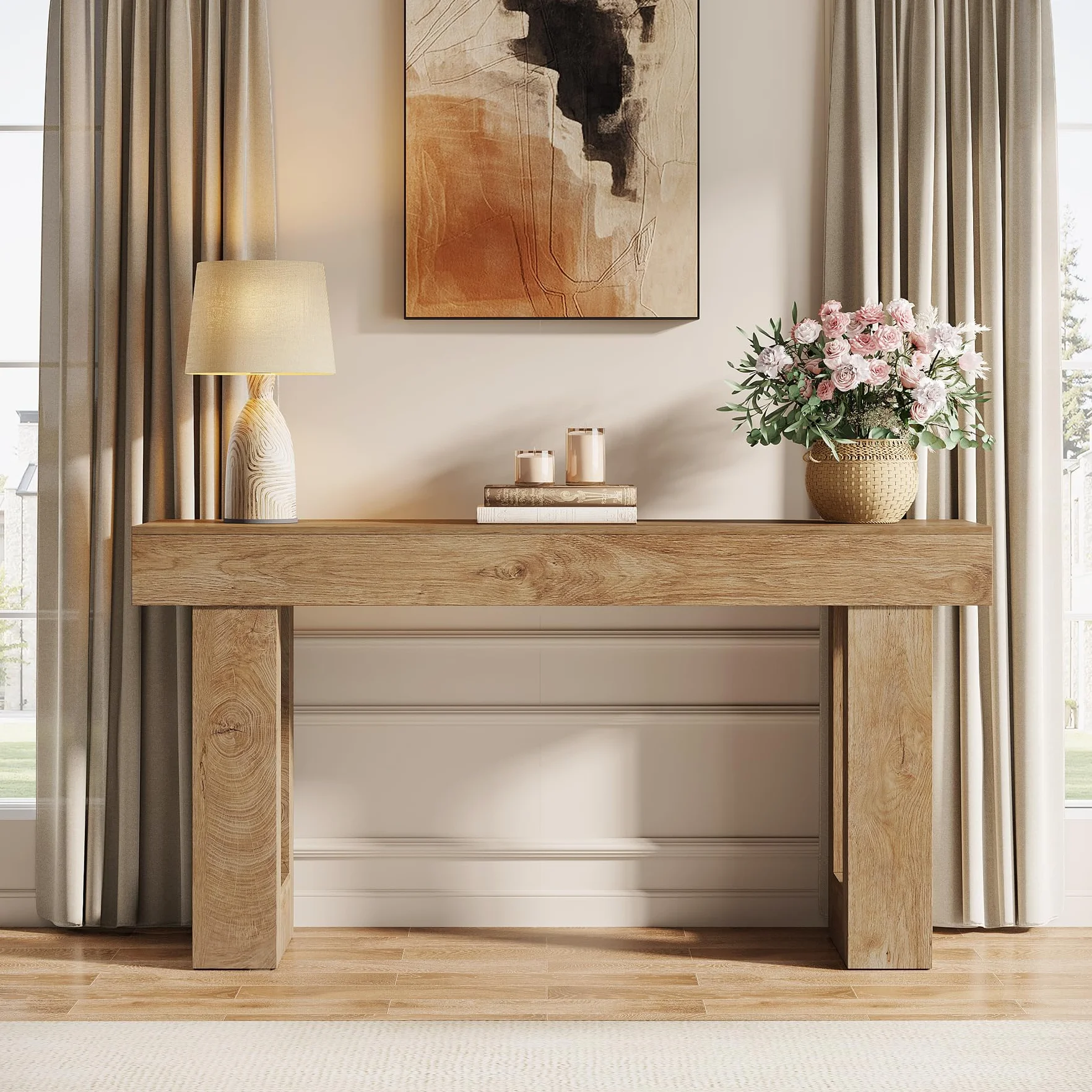 Tribesigns Mesa Consola Rectangular de 160 cm de Largo, Mesa de sofá Rectangular de Grano de Madera MDF detrás del sofá, Mesa de Entrada de Granja para Entrada, Pasillo, Sala de Estar (Natural)
