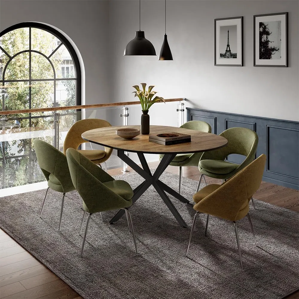 Vicco Mesa de Comedor Loyd, Negro/Roble rústico, 120 x 76.5 cm Extensible, Apto para Ampliar la Superficie de la Mesa según Sea Necesario