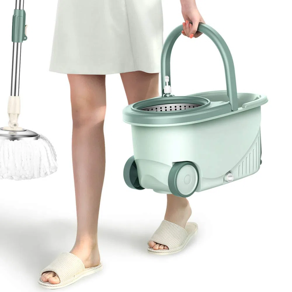 360 Grados de rotación de la Cabeza y los Trajes de algodón de Cubo para fregona de microfibras Verde Nórdica 24.5cm los 46.5cm * 28cm *