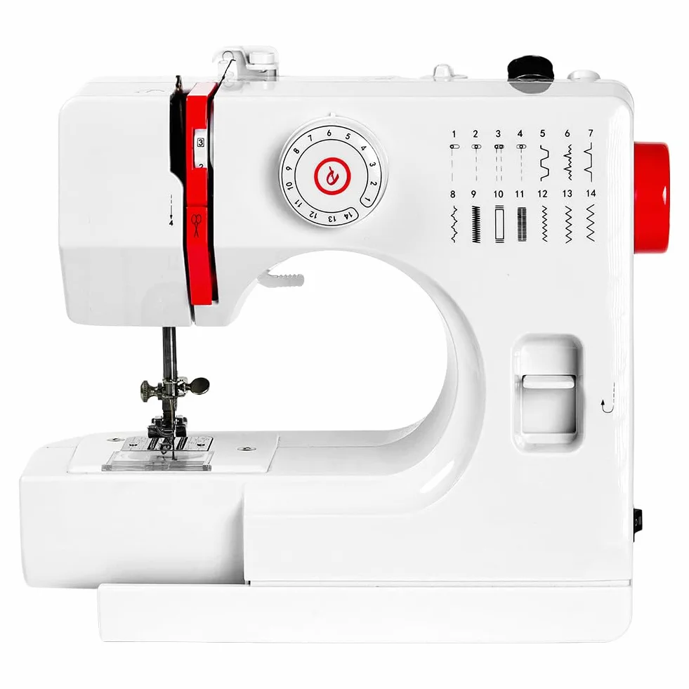 ZPSHYD - Máquina de coser eléctrica portátil de 14 puntos, para principiantes y niños, con pedal, ideal para ropa, bolsos y muñecas, color rojo y blanco