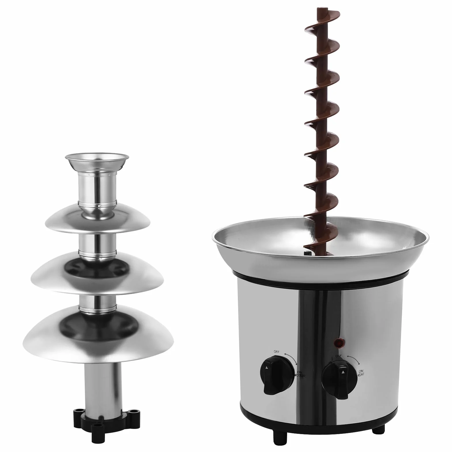 Fuente de chocolate de 170 W, 4 niveles, 1,8 L, acero inoxidable, con función de fusión para caramelos de chocolate, salsa rancho, salsa de queso (plata)