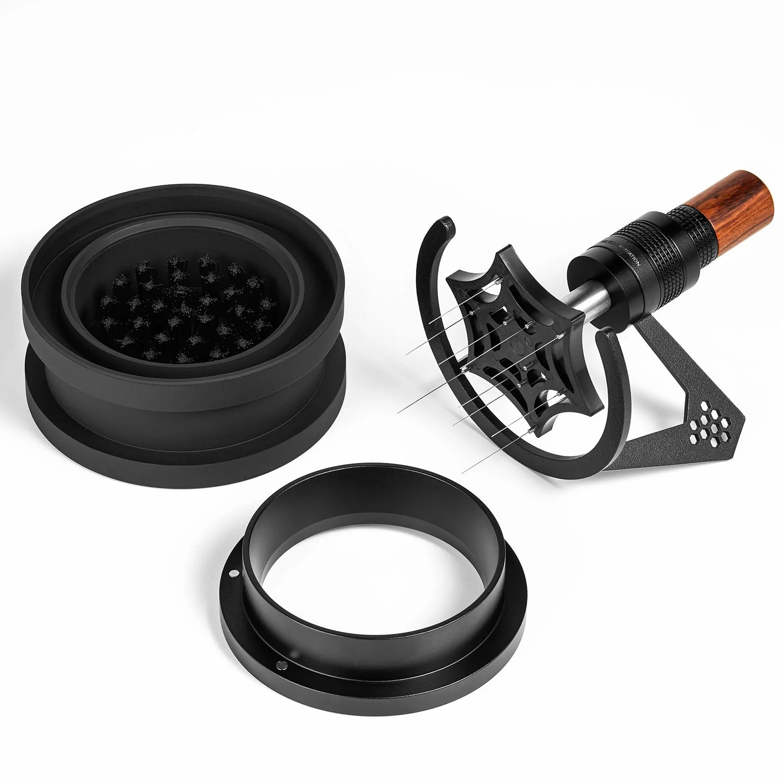 IKAPE Mantis WDT Herramienta de distribución, V3-58.5 mm, herramienta de distribución de agitador de espresso para barista, agitador de espresso de 8 agujas con embudo dosificador y soporte, altura de
