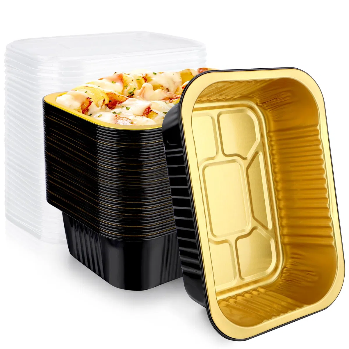 EUSOAR Sartenes de aluminio con tapas, paquete de 50 sartenes desechables pequeñas de 907.2 g para almacenamiento de alimentos, catering, fiesta, preparación de comidas, congelador, bandejas de goteo