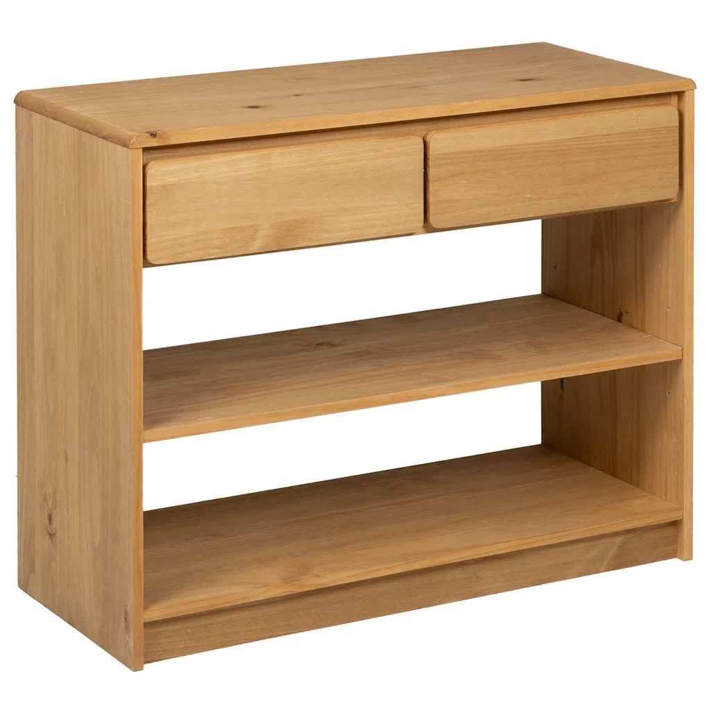Mesa consola clásica de madera de pino en imitación de roble con espacio de almacenamiento, mesa consola 89
