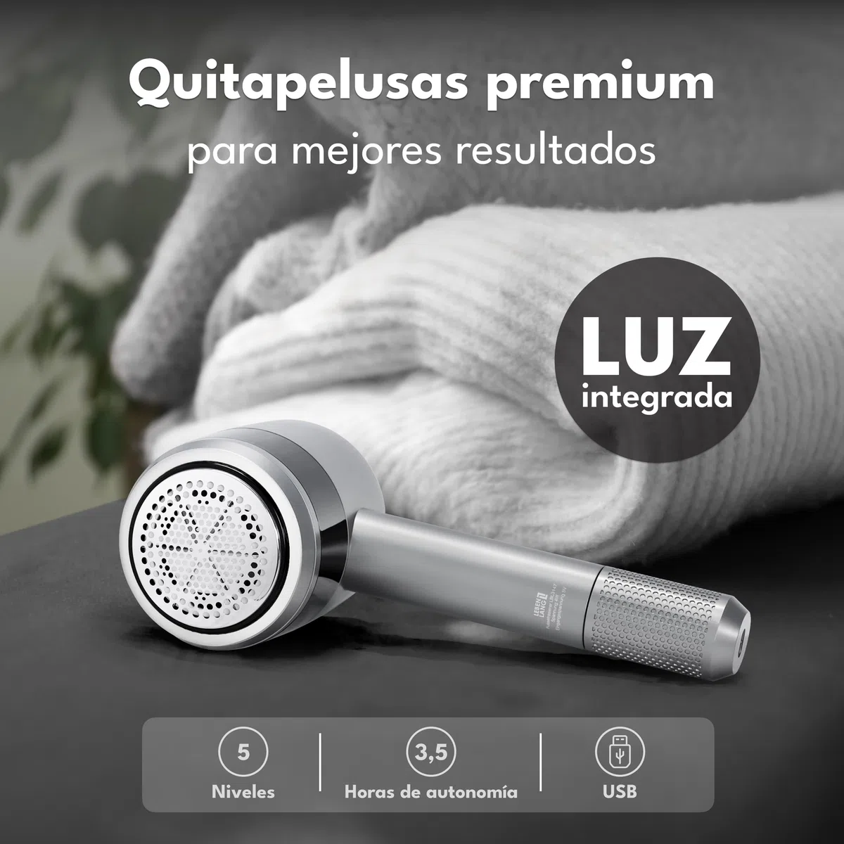 LEBENLANG Premium quitapelusas electrico Recargable 4000mAh - 5 Modos | 3,5h de autonomía I Incl. linterna & pantalla LED I Maquina quita pelusas para Quitar bolas de la ropa bolitas Pelusas lint