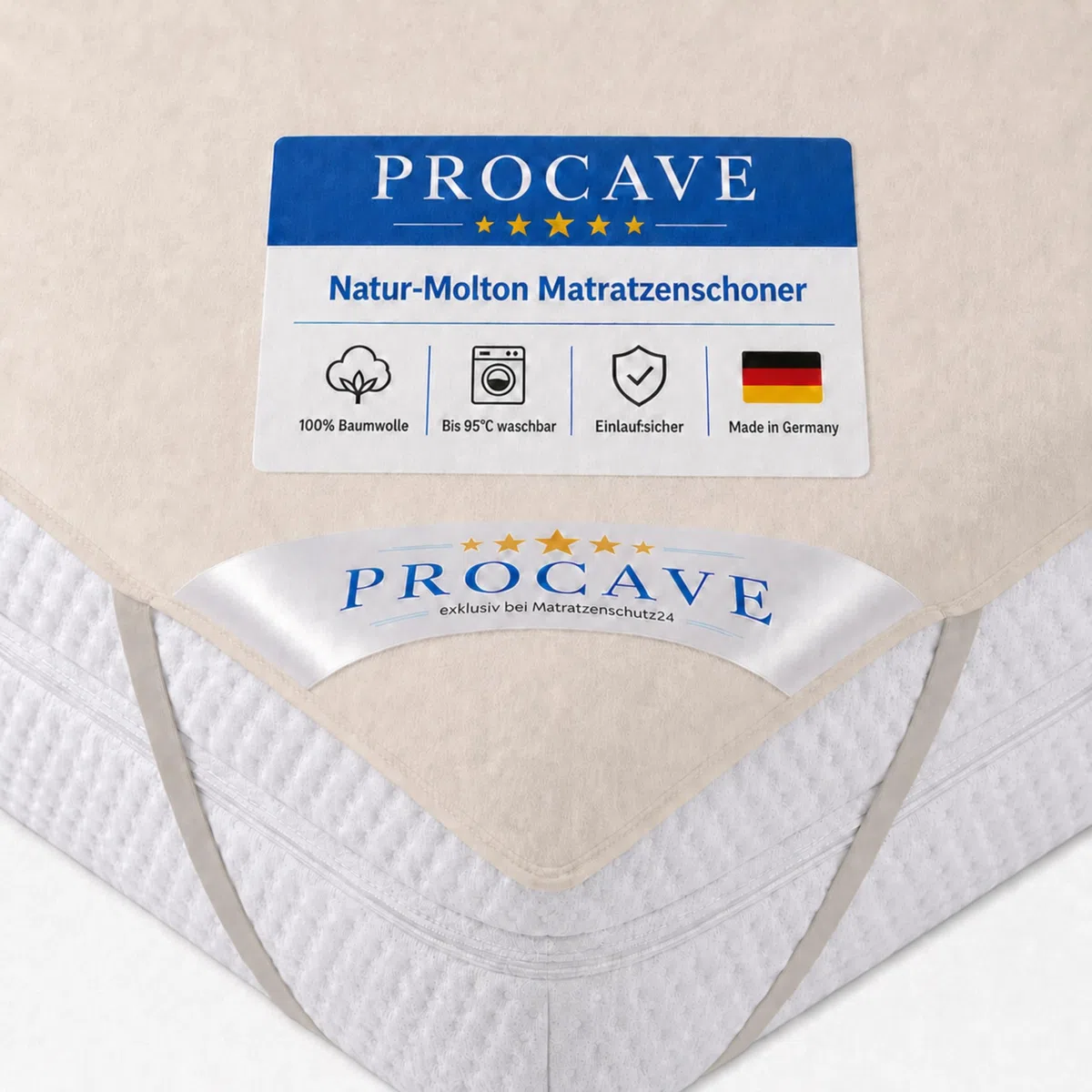PROCAVE Funda de Molton para colchón, Protección colchón 100% algodón, Protector para la Cama, Made in Germany, 200x220cm