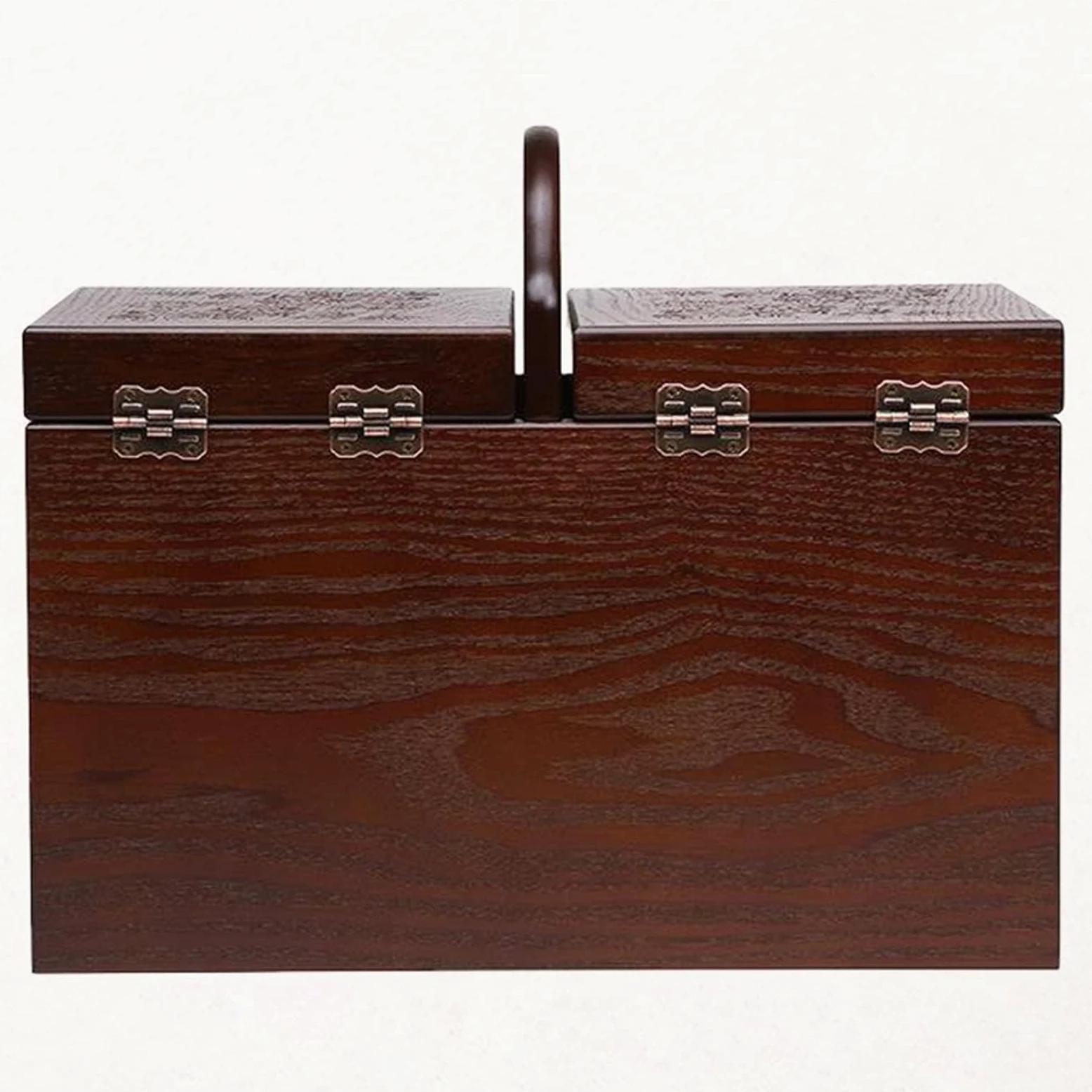 Caja de costura grande de madera con 2 cajones para el hogar y bordado, organizador y compartimento para herramientas para un fácil transporte, caja vacía