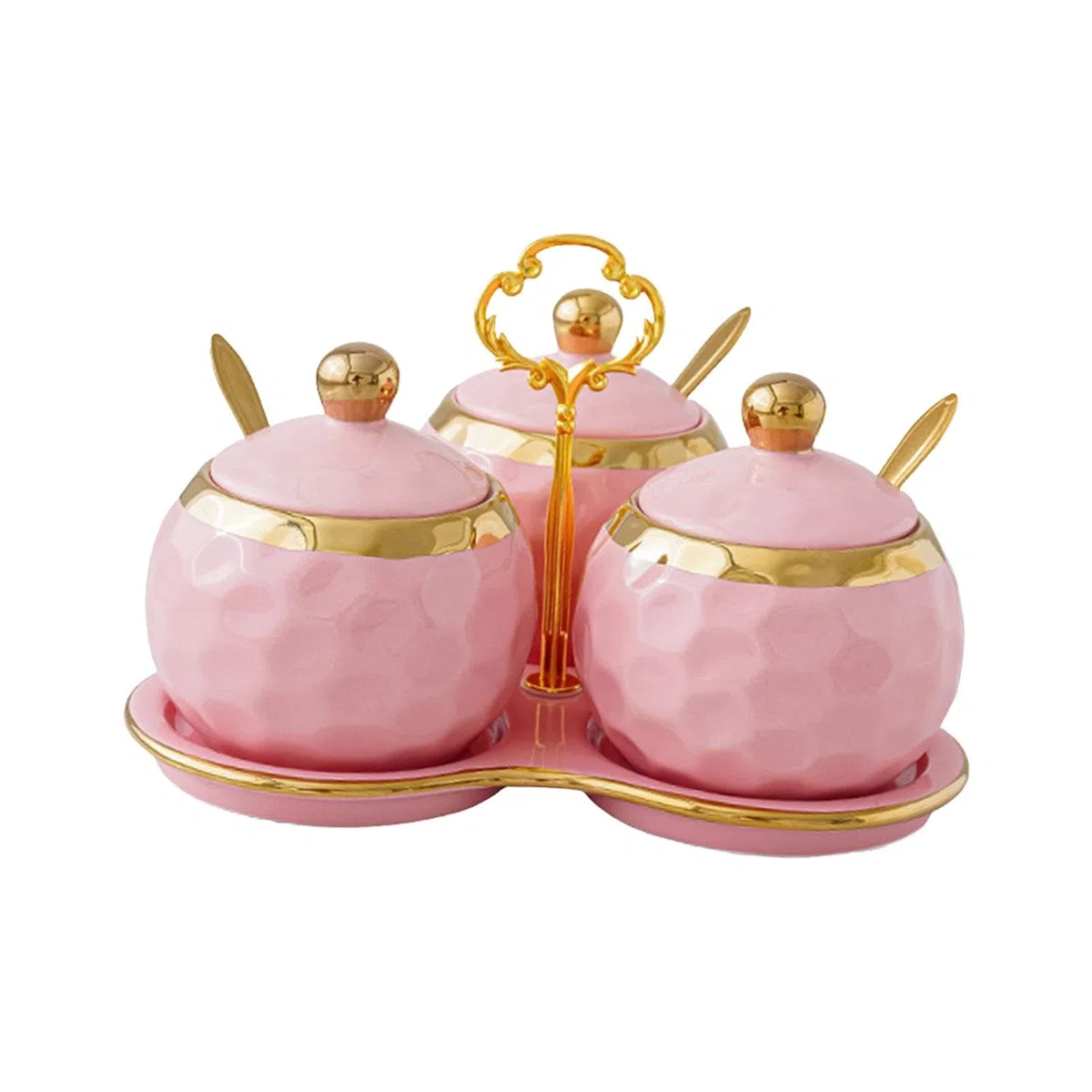 3 Tarros de Cerámica para Especias Y Condimentos, Ideales para Restaurantes, Cocinas Y Encimeras (Color Rosa), Rosa, Individual