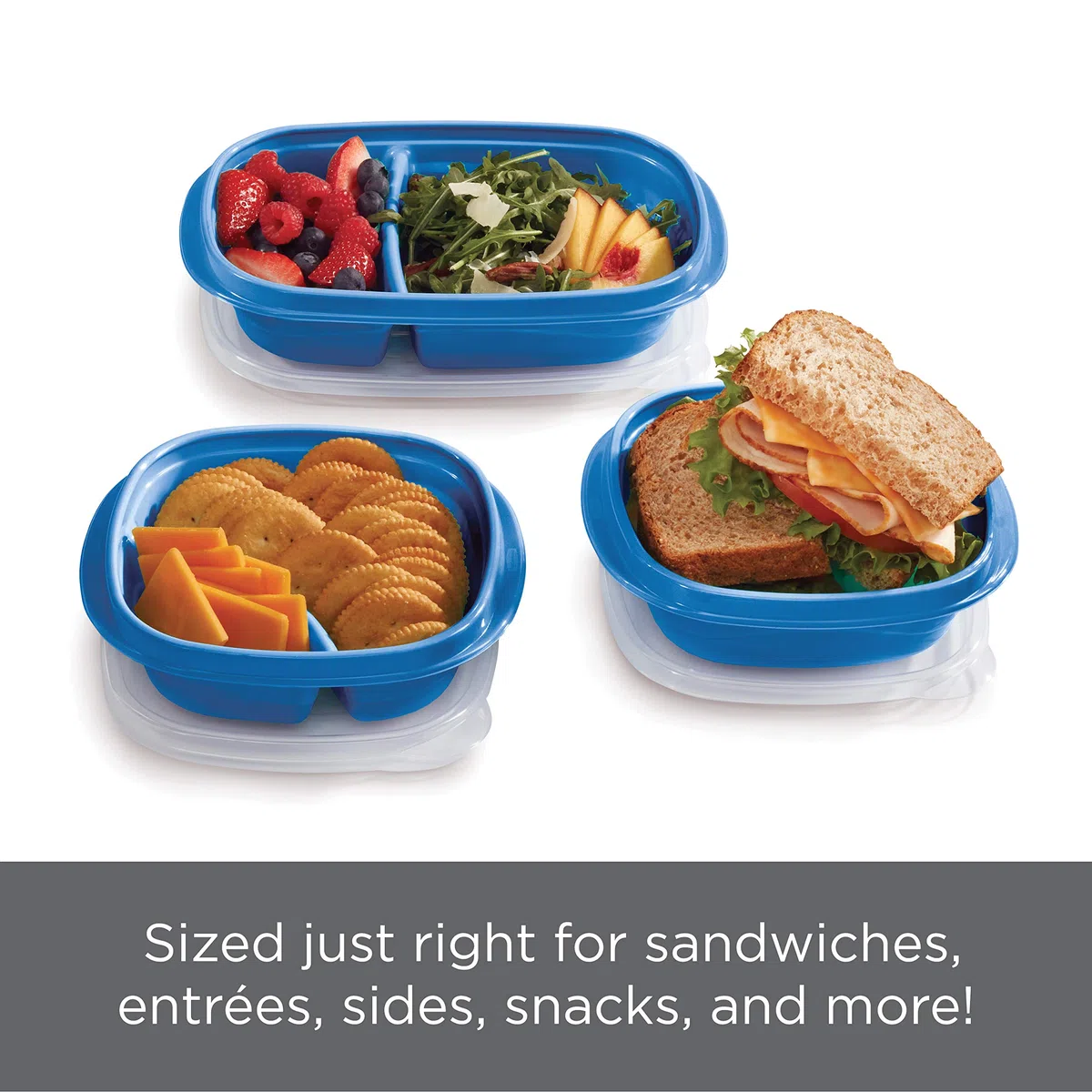 Rubbermaid 2117365 TakeAlongs On The Go - Recipientes de almacenamiento de alimentos y preparación de comidas, juego de 25 (50 piezas en total), color azul marino