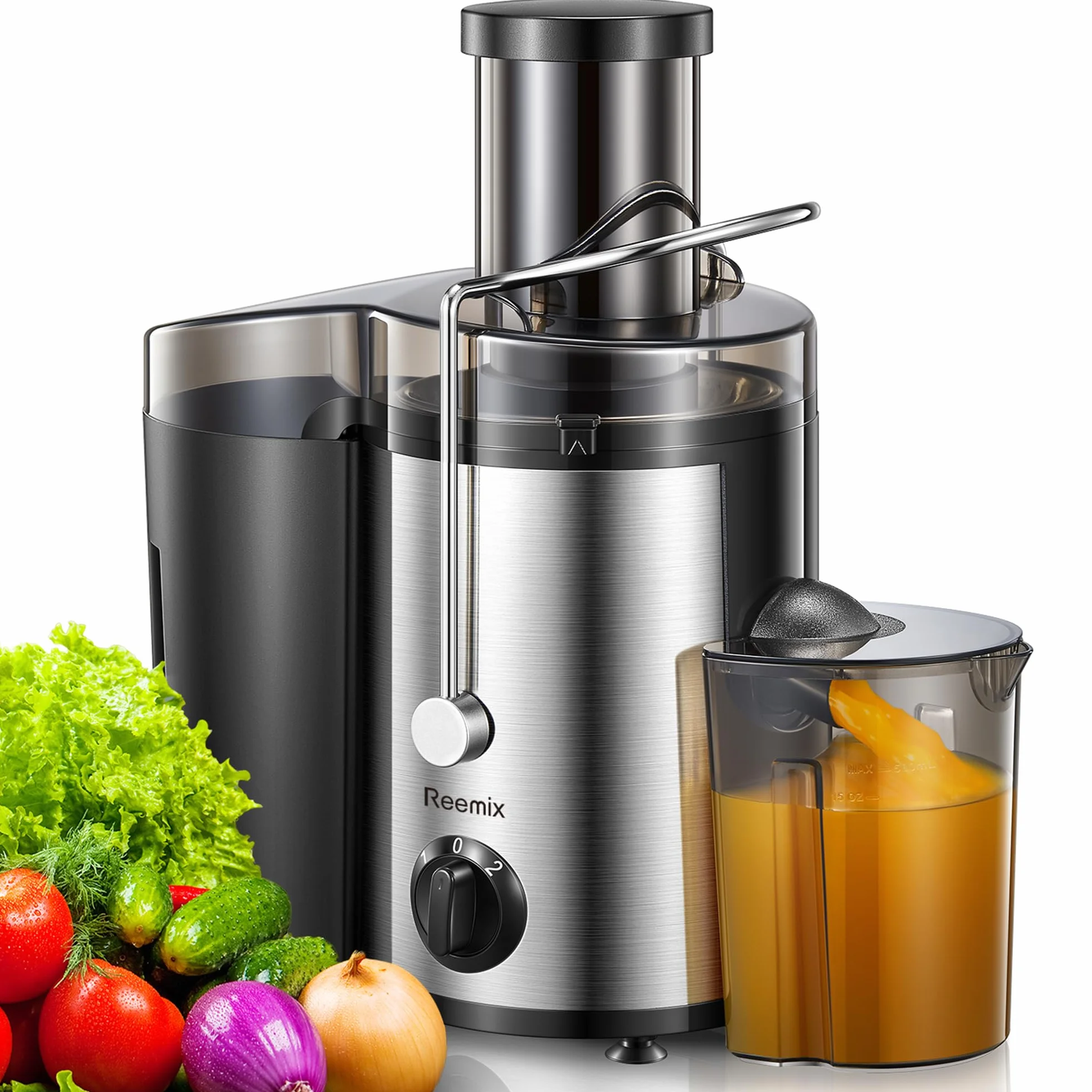 Reemix Licuadoras Para Verduras y Frutas, Licuadora de Acero Inoxidable, Fácil de Limpiar, 2 Modos de Velocidad, 65MM de Boca Ancha, Pies Nondeslizantes, Cepillo Incluido (Black, 500W)