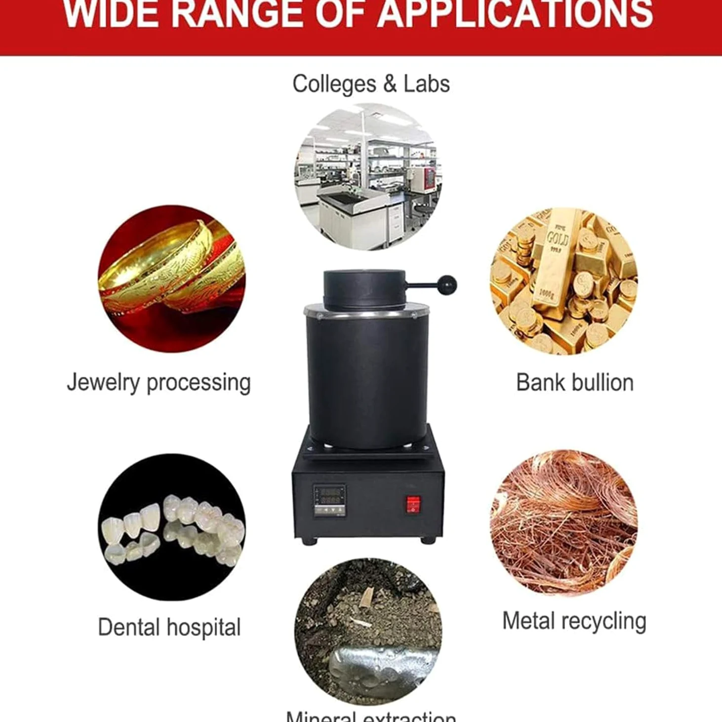 LINCYS Horno Eléctrico Fundición Oro, Máquina Fundición De Acero Dorado Y Plateado, Máquina Automática Horno Fusión Digital De 1150 ℃ /2102 ℉ con Crisol De Grafito,Red-3KG