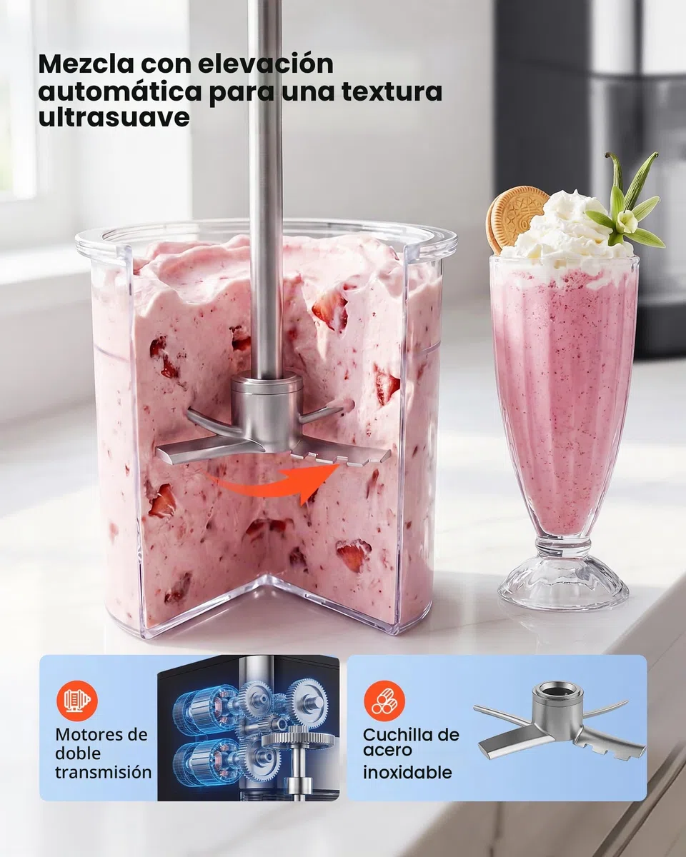 VEVOR Máquina para Hacer Helados 800 W, Heladera Casera con 7 Modos Preestablecidos, 2 Vasos de 0,5 L, Función de Mezcla con Un Solo Toque, para Preparar Gelato, Sorbete, Batido, Yogur Helado