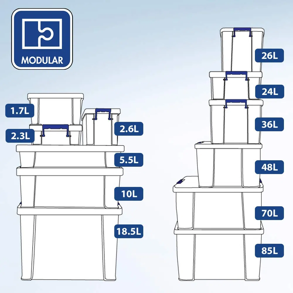 BANKERS BOX ProStore - Cajas de almacenamiento de plástico con tapa (85 L, apilables, superfuertes, 37,5 x 58 x 38,5 cm), fabricadas en el Reino Unido, transparentes