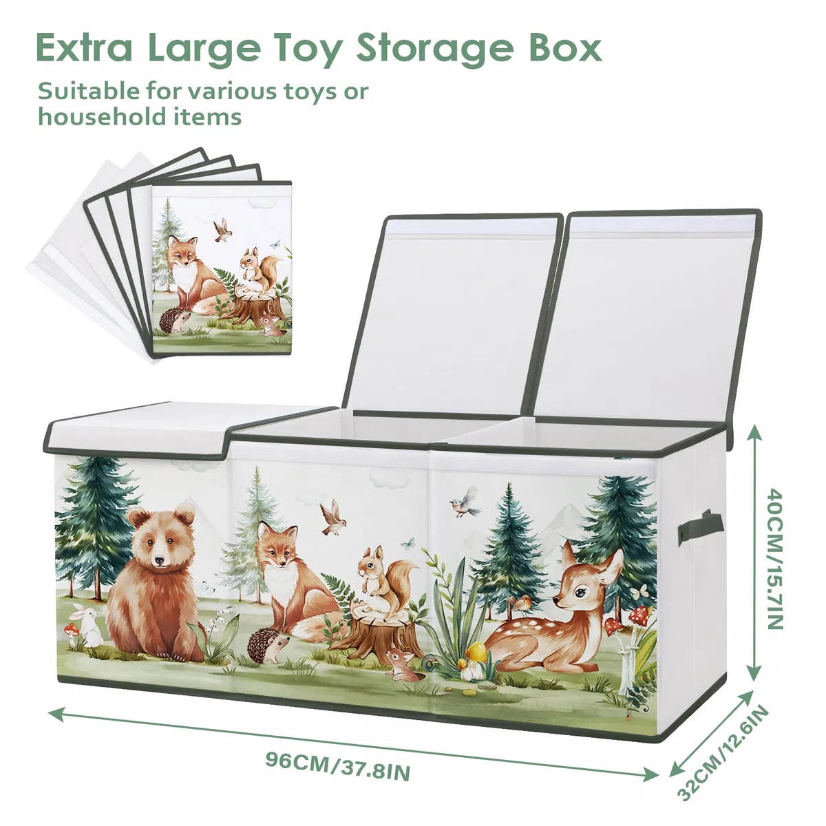 Caja de Juguete Extra Grande con Tapa Abatible, Caja Almacenaje Oxford Plegable con Asa para Niños Niñas, Baúl Juguetes y Almacenamiento Impermeable Resistente, 96×32×40 (Animales de invierno)