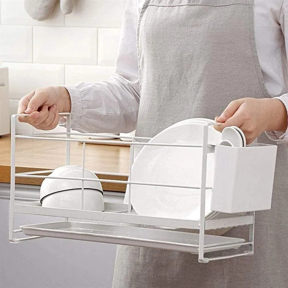 Drenadores de Platos, Bastidor de Platos, Bastidor de Almacenamiento de Vajillas con Sartén de Drenaje Y Tubo de Palillos, Rejilla de Lavado de Plato Y Cubiertos Utensilios, para Cocina, Casill