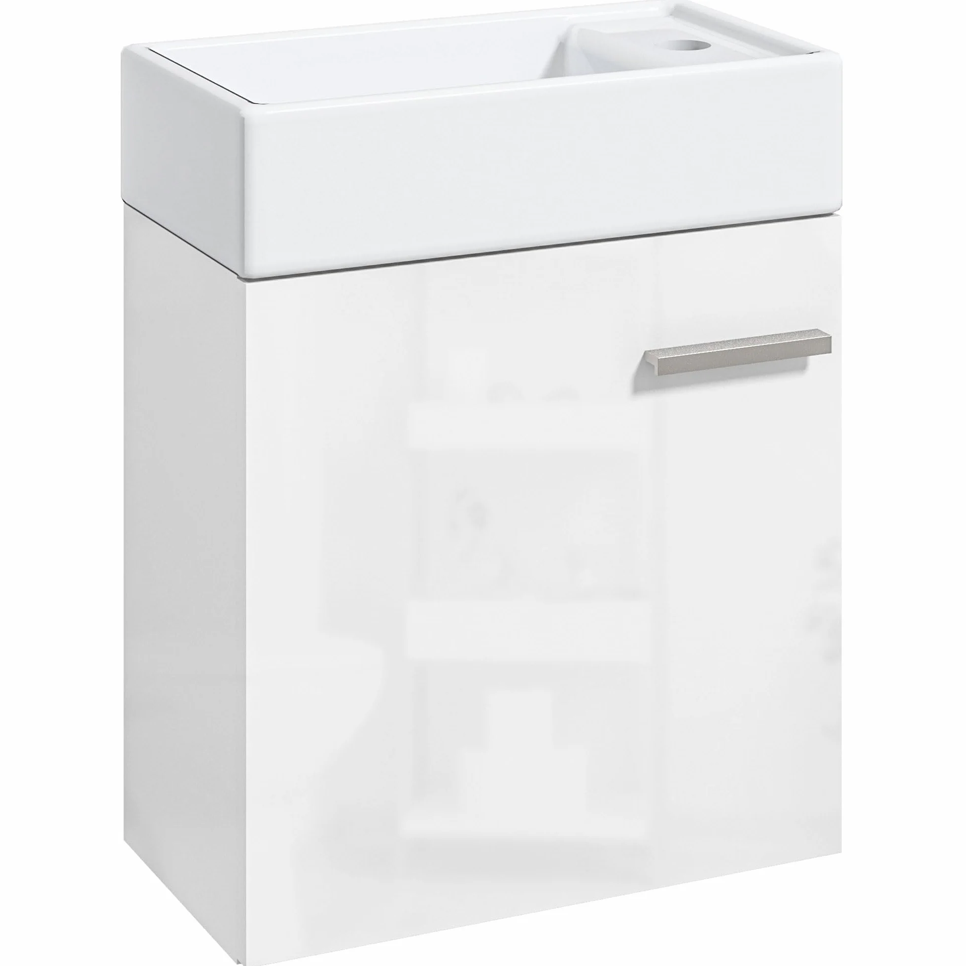 HOMCOM Mueble de Baño Estrecho con Lavabo de Pared 40x23x50cm Blanco Brillo | Mueble para Lavabo, con Puerta, Cierre Suave, Estilo Moderno