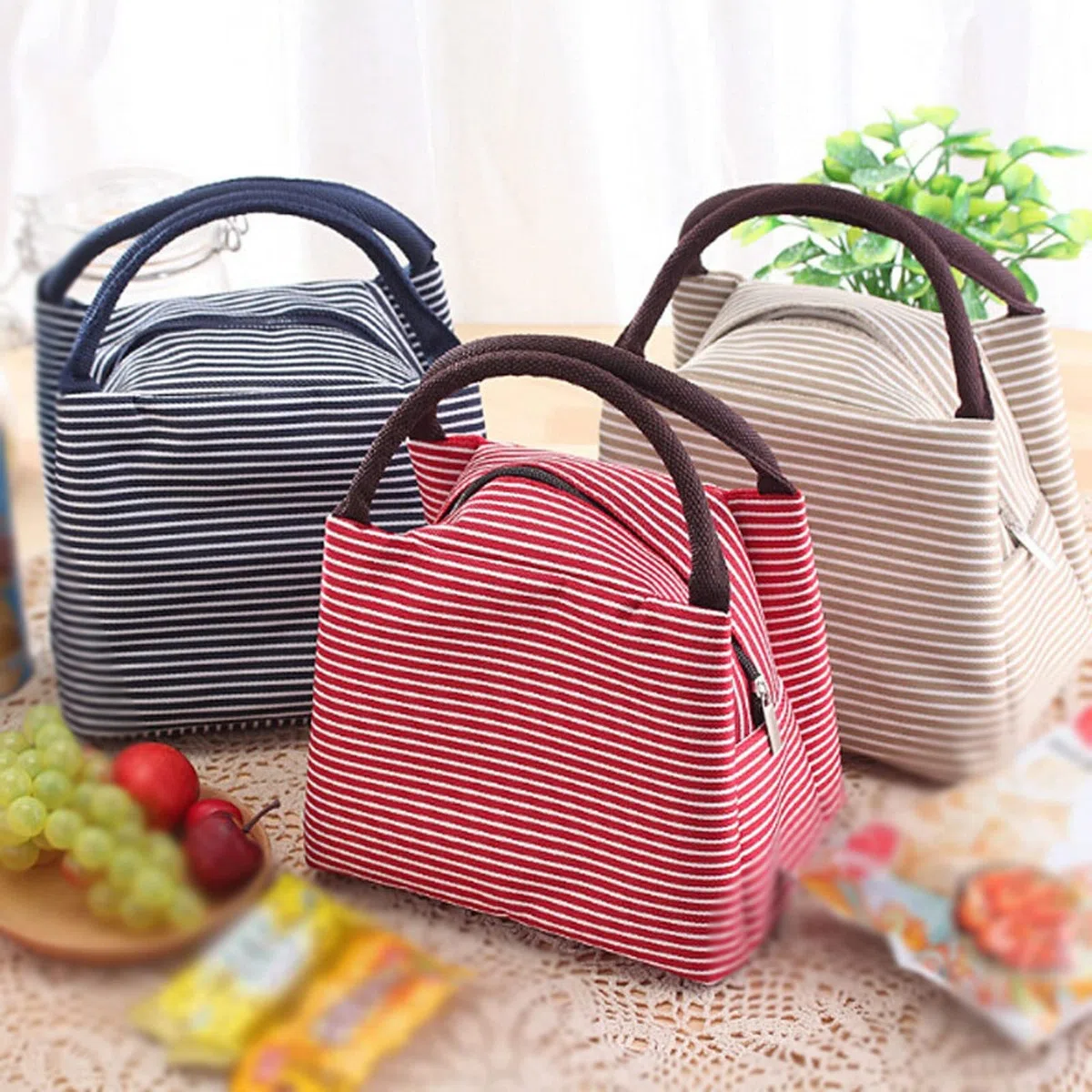 Bolsa de Almuerzo aislada, Bolsa de Almuerzo a Rayas, Bolsa isotérmica para Mujer, Bolsas térmicas para Alimentos empaquetados, Bolsa térmica para Almuerzo, Bolsa para r