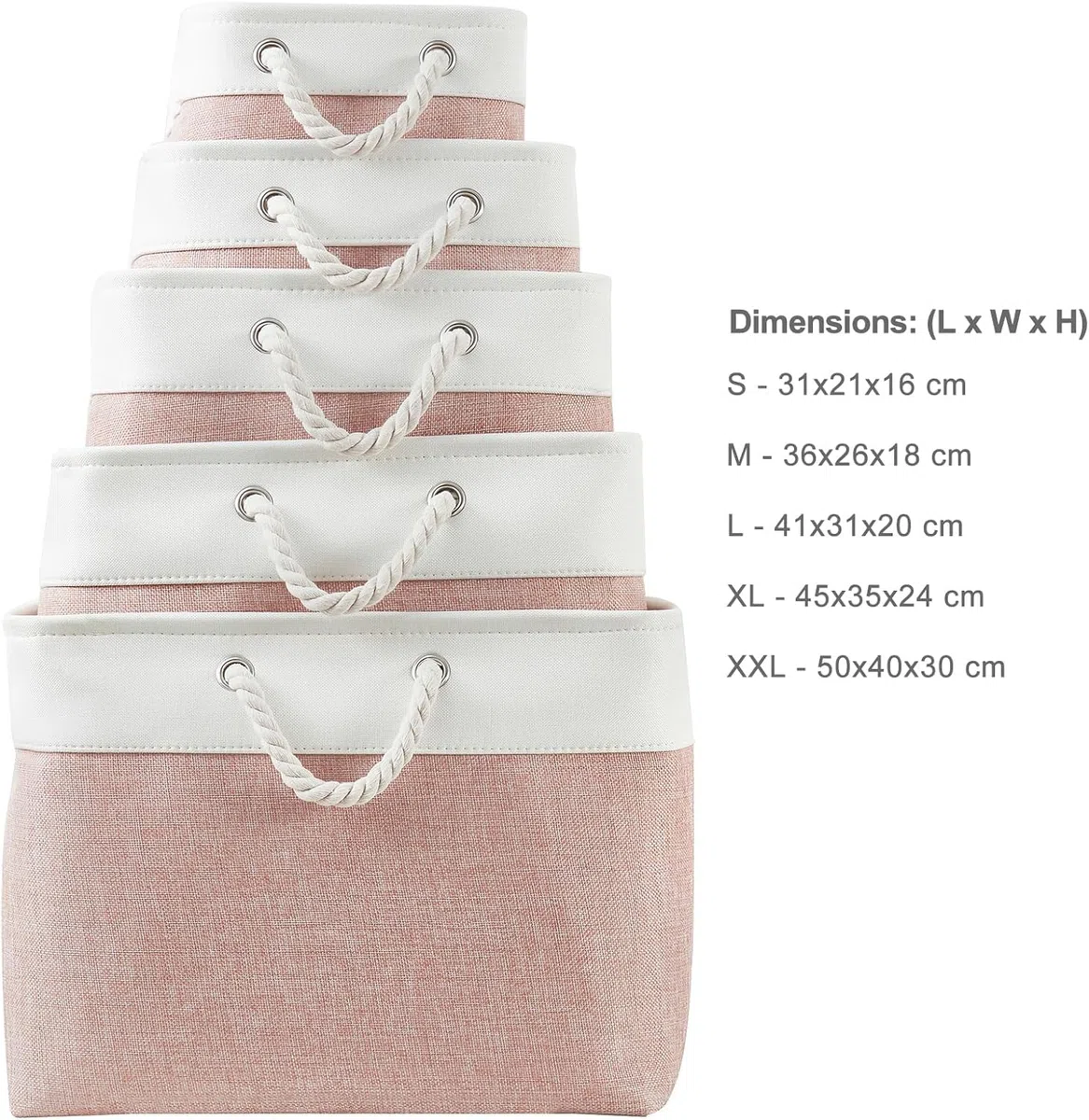 Mangata Cajas de almacenamiento de tela suave, varios tamaños, cestas rectangulares para estantes, armarios, juguetes y ropa, 45 x 35 x 24 cm, rosa y blanco (XL, paquete de 4)
