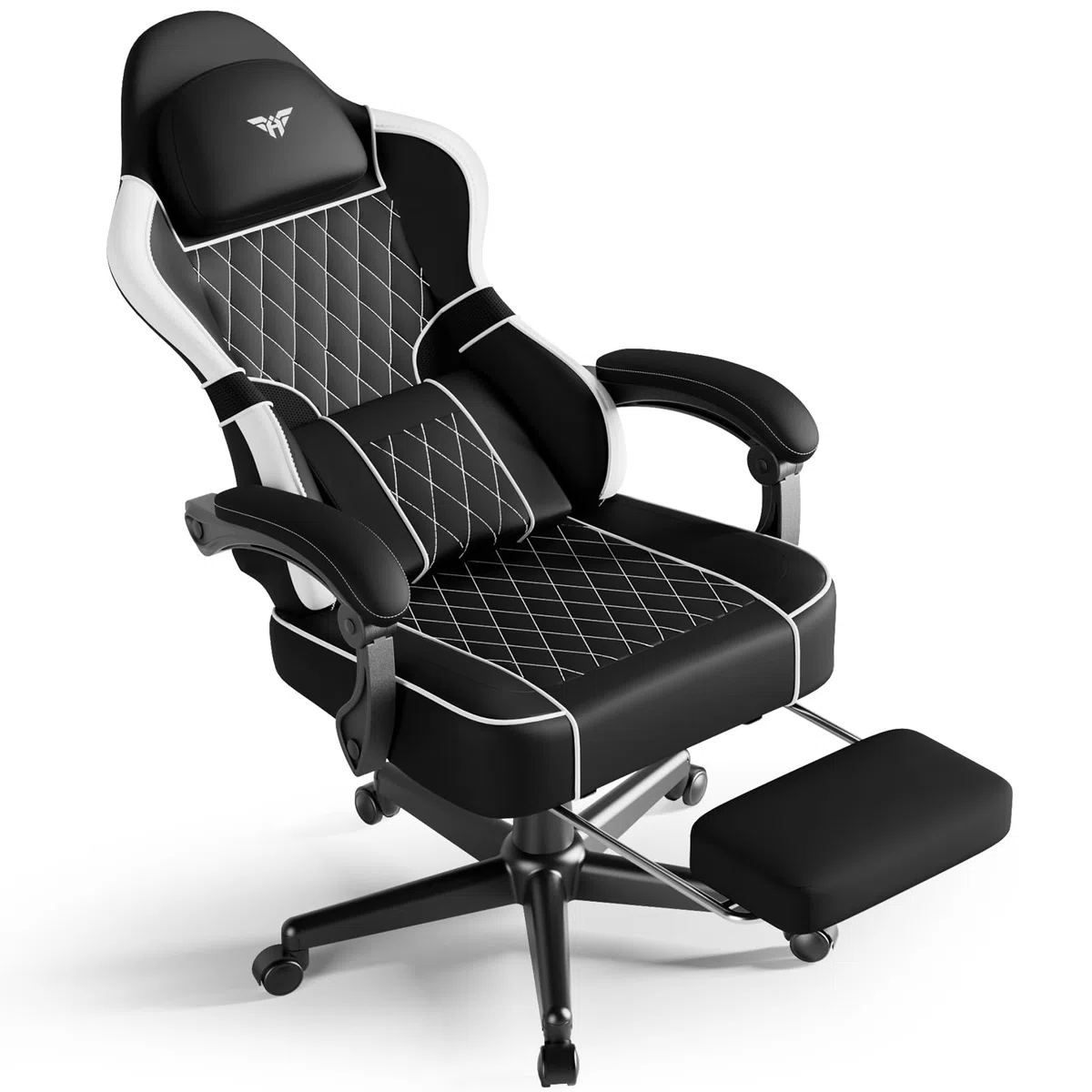 Ferghana Silla Gaming Ergonómica con Masajeador,Silla Gamer en Cuero PVC Transpirable,Soporte Lumbar de Masaje,Reposacabezas,Reposapiés,Silla de Oficina,Silla Ergonómica de PC (Negro,Cuero PVC)